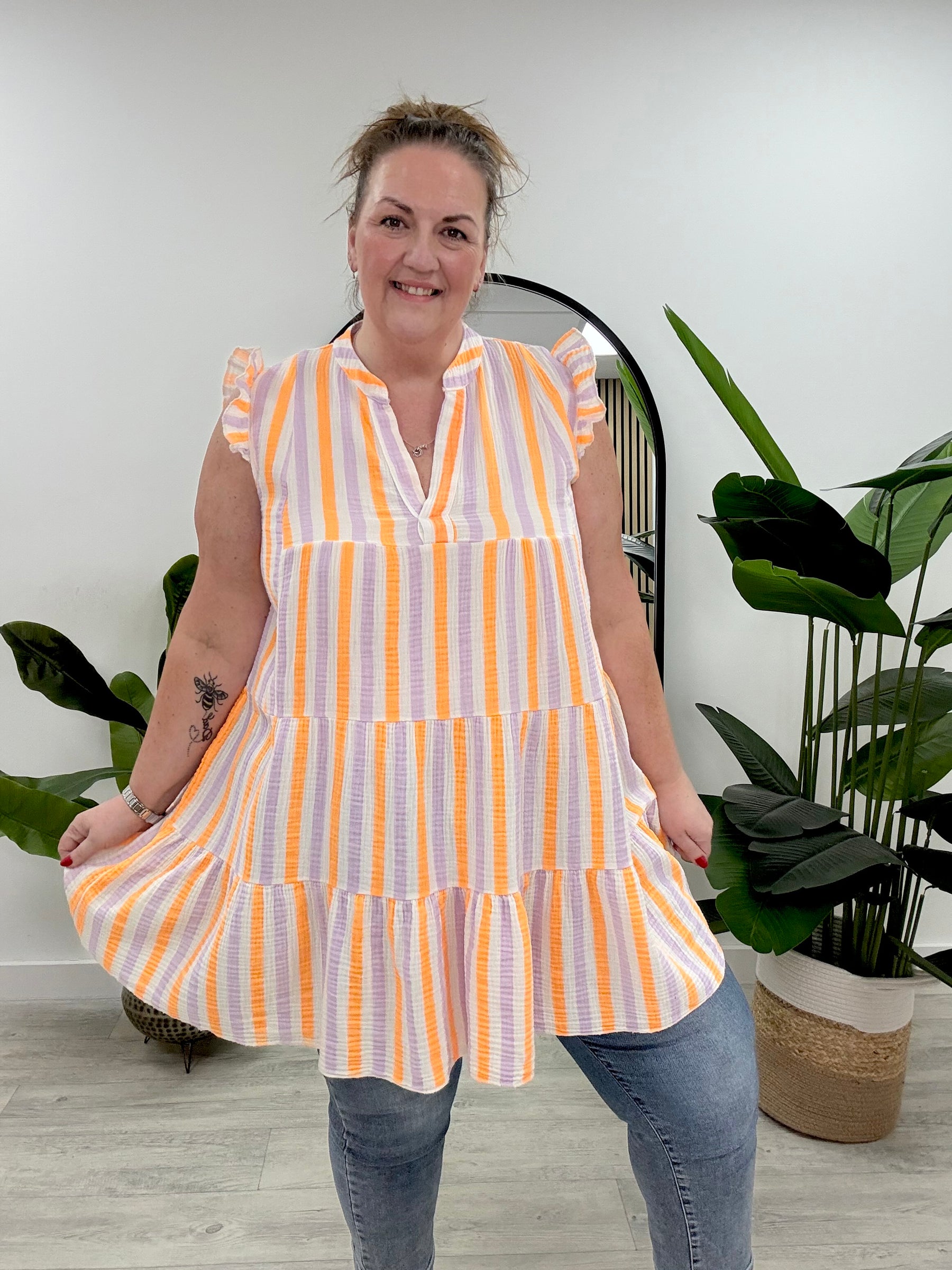 Valencia Tunic Dress - Lilac/Orange