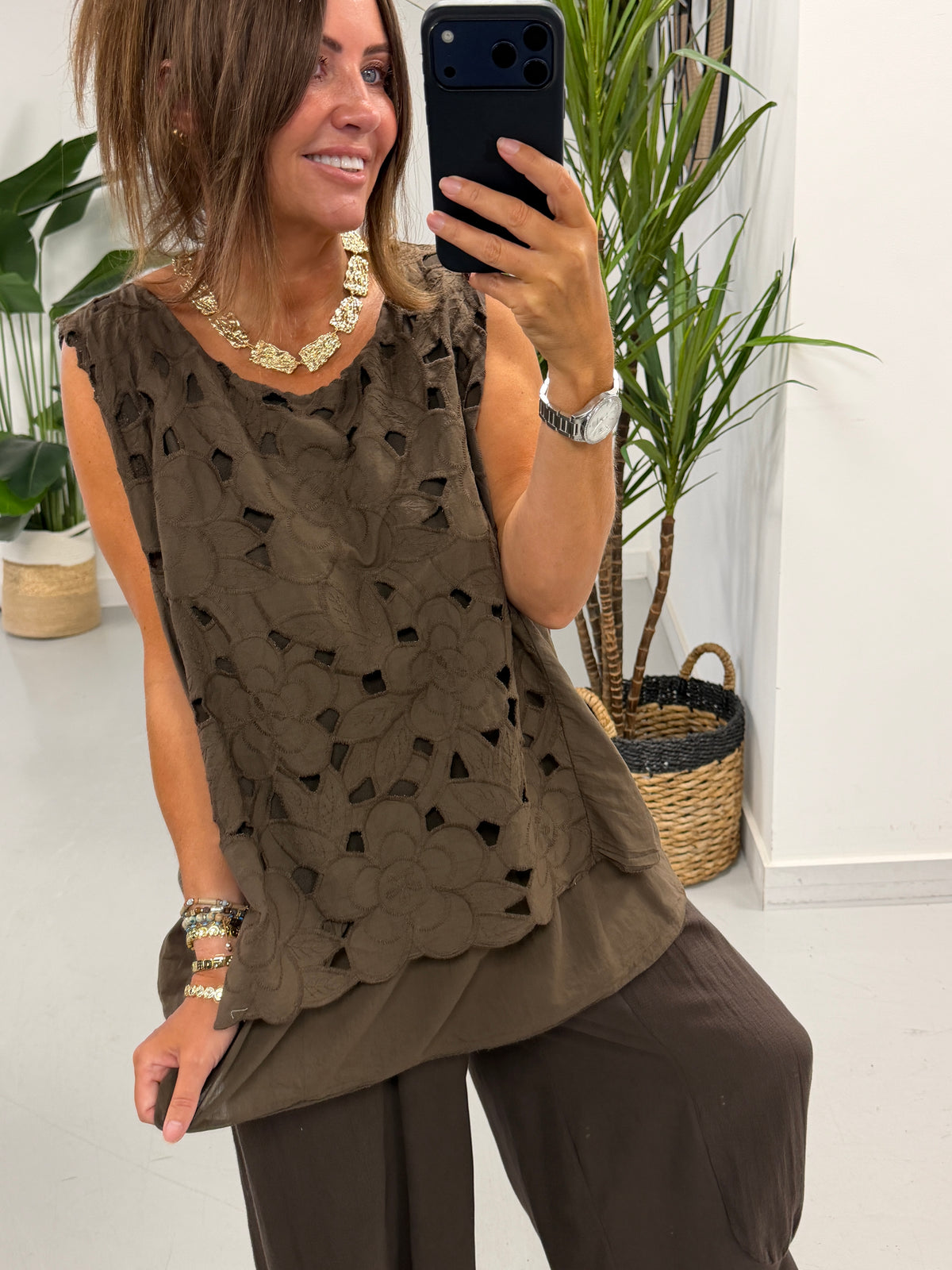Willow Bloom Layered Tunic - Chocolate