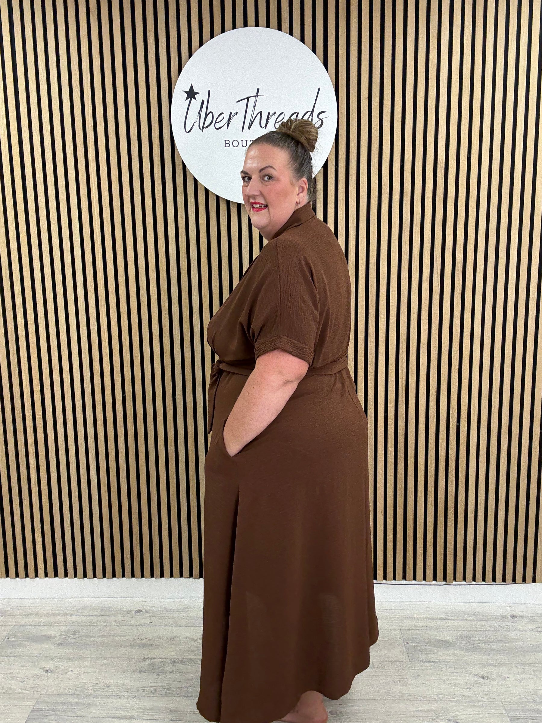 Chunky Button Belted Shirt Dress - Chocolate