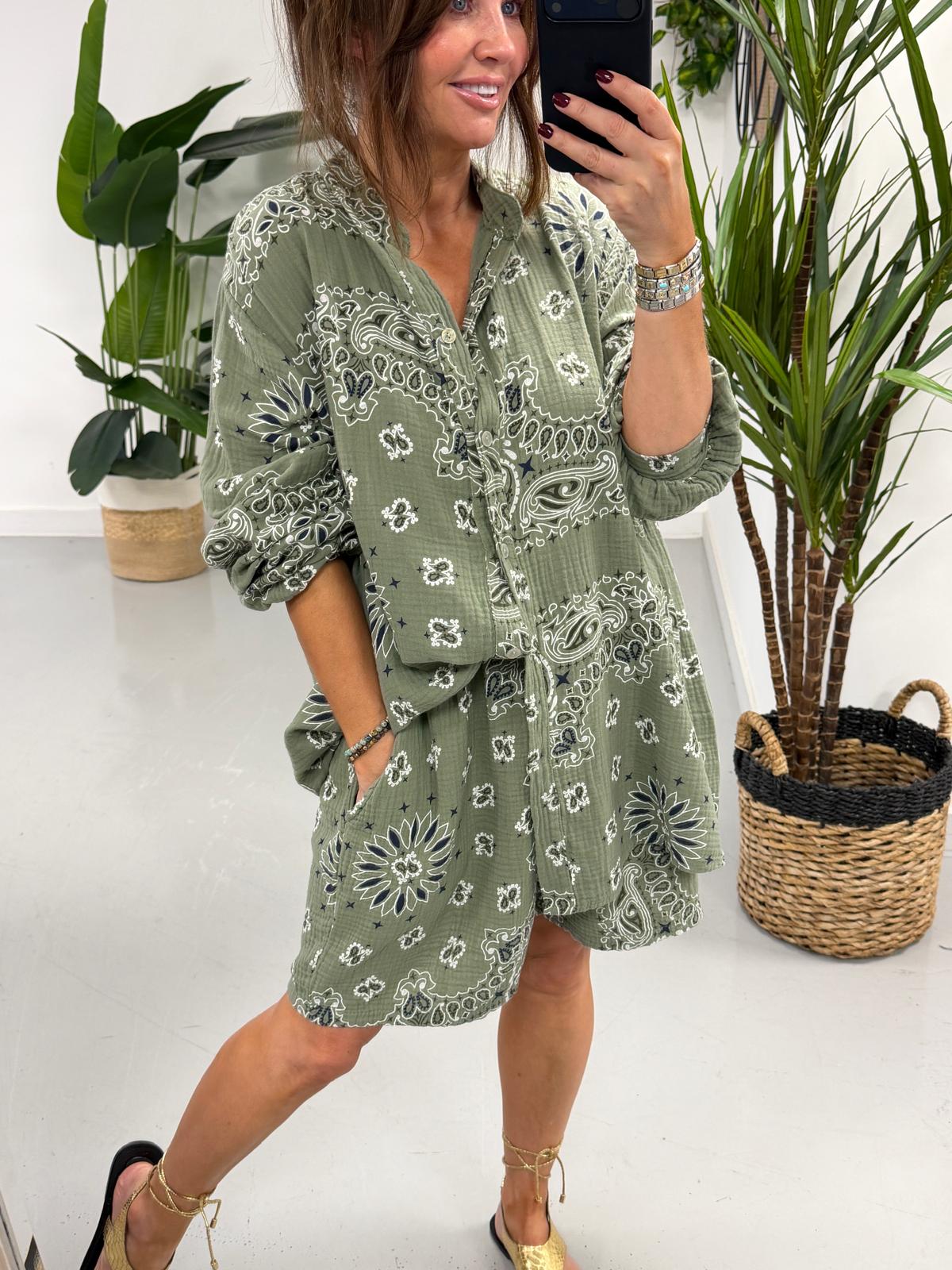 The Valencia Bandana Short Set - Khaki