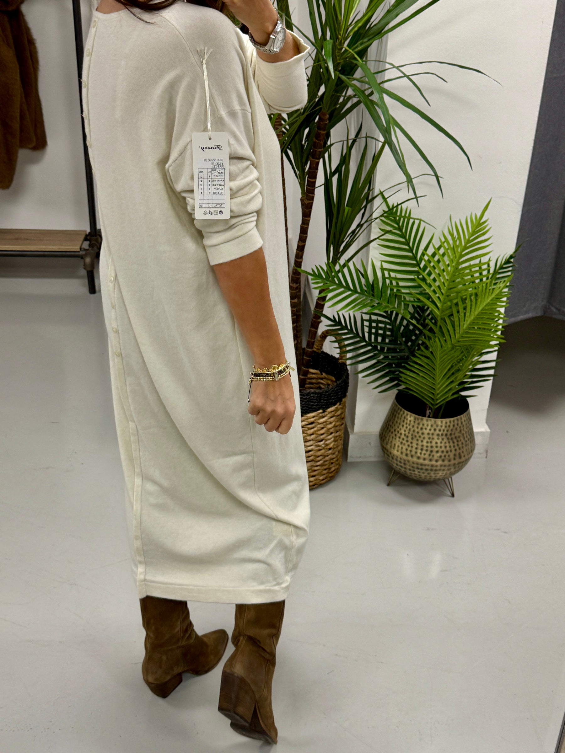 Knitted Button Back Dress - Cream