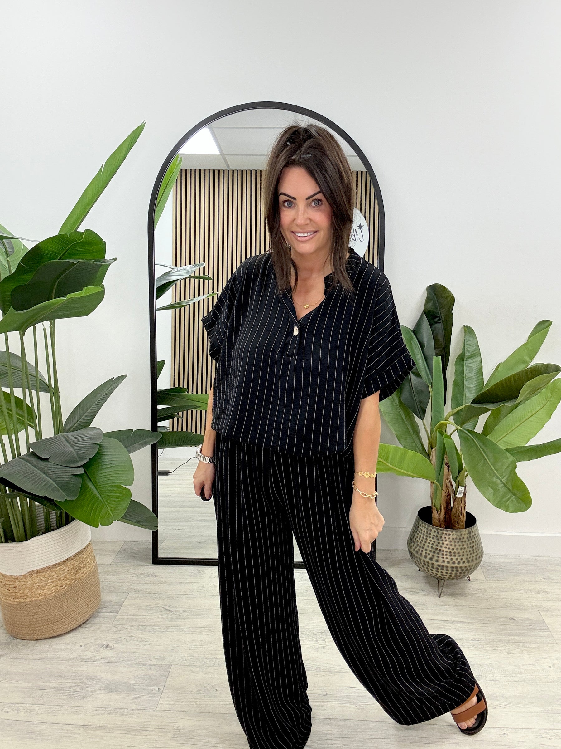 Brinley Button Pinstripe Co-Ord - Black