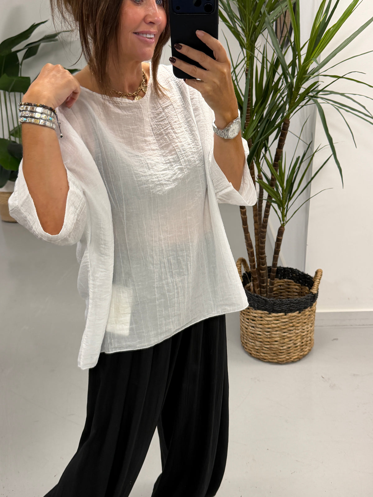 The Crinkle Boxy Tunic - White