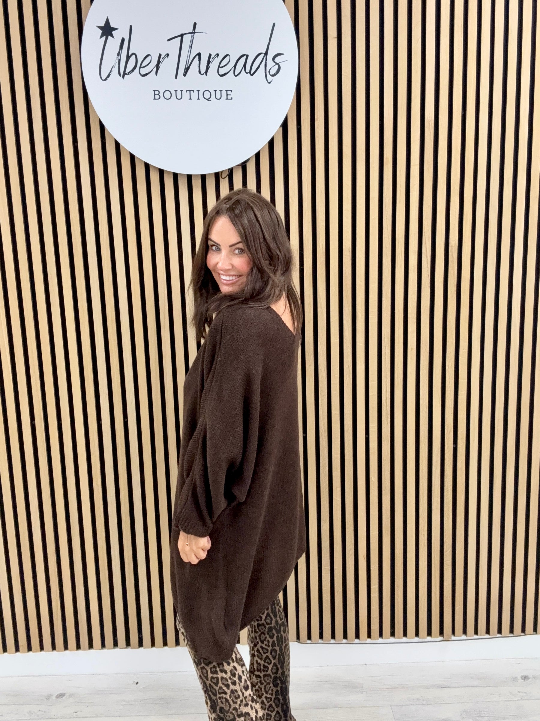 The Oversized Dipped Hem Knit - Chocolate