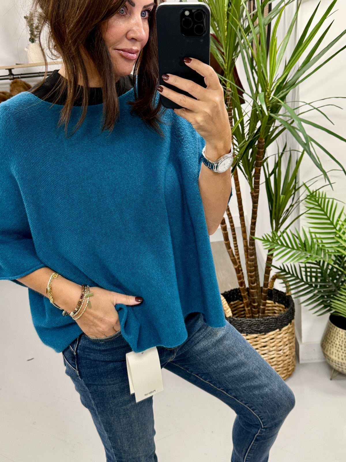 Gracie Crop Sleeve Knit - Teal