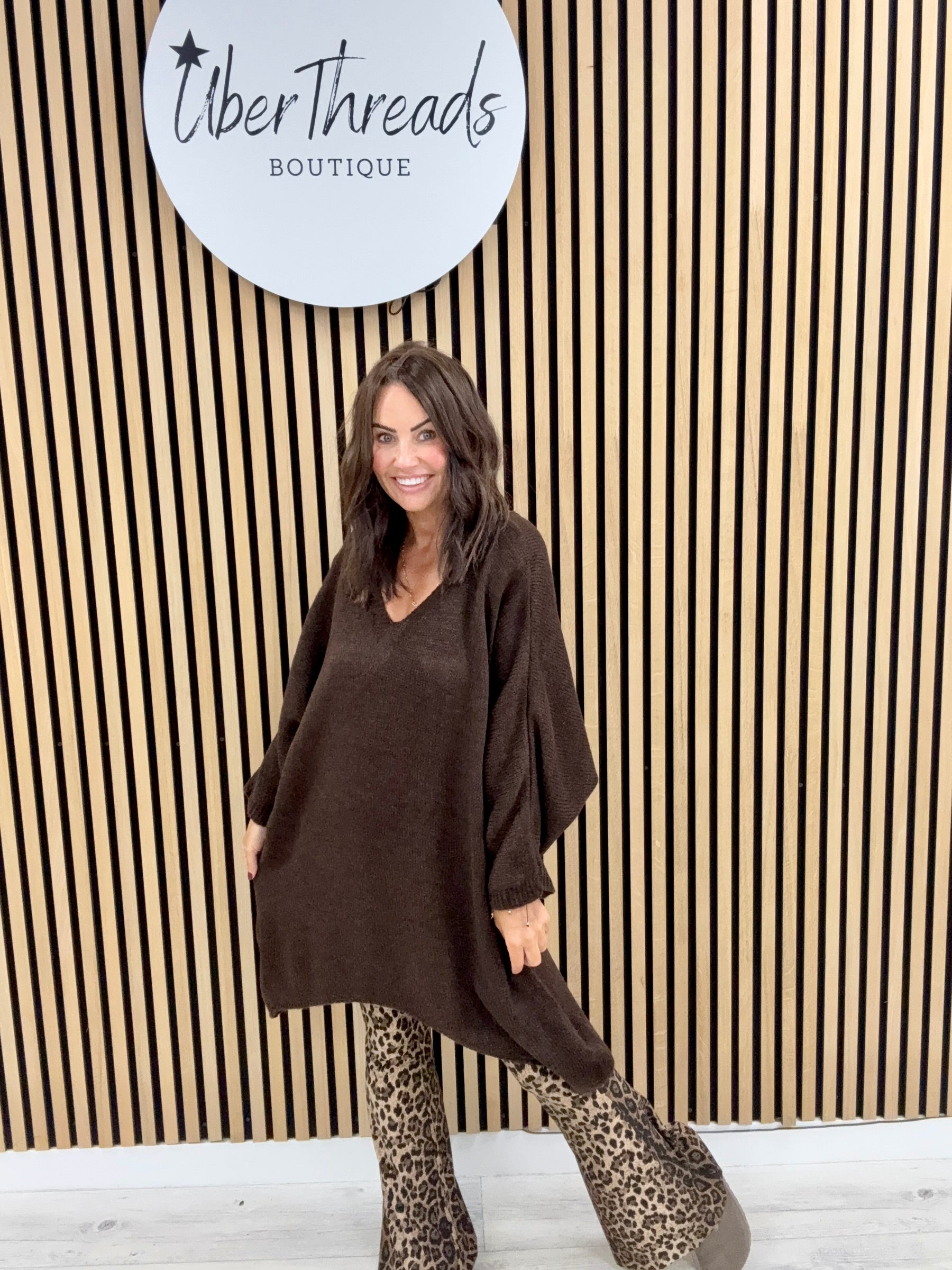 The Oversized Dipped Hem Knit - Chocolate