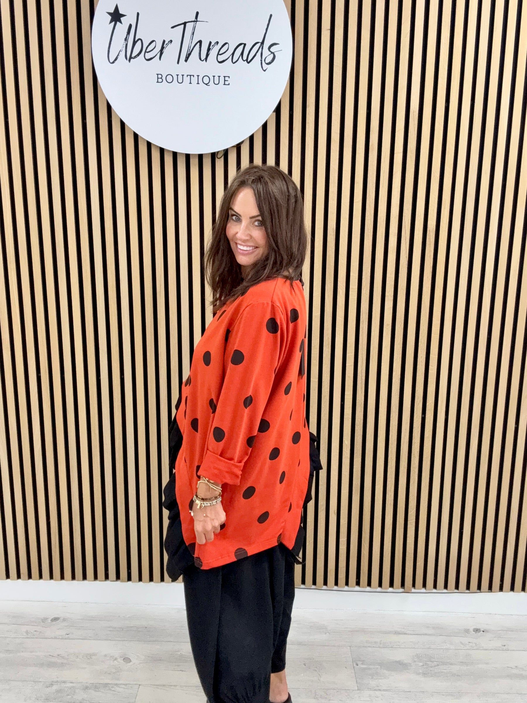 I.D Clothing Polka Dot Frill Tunic - Orange