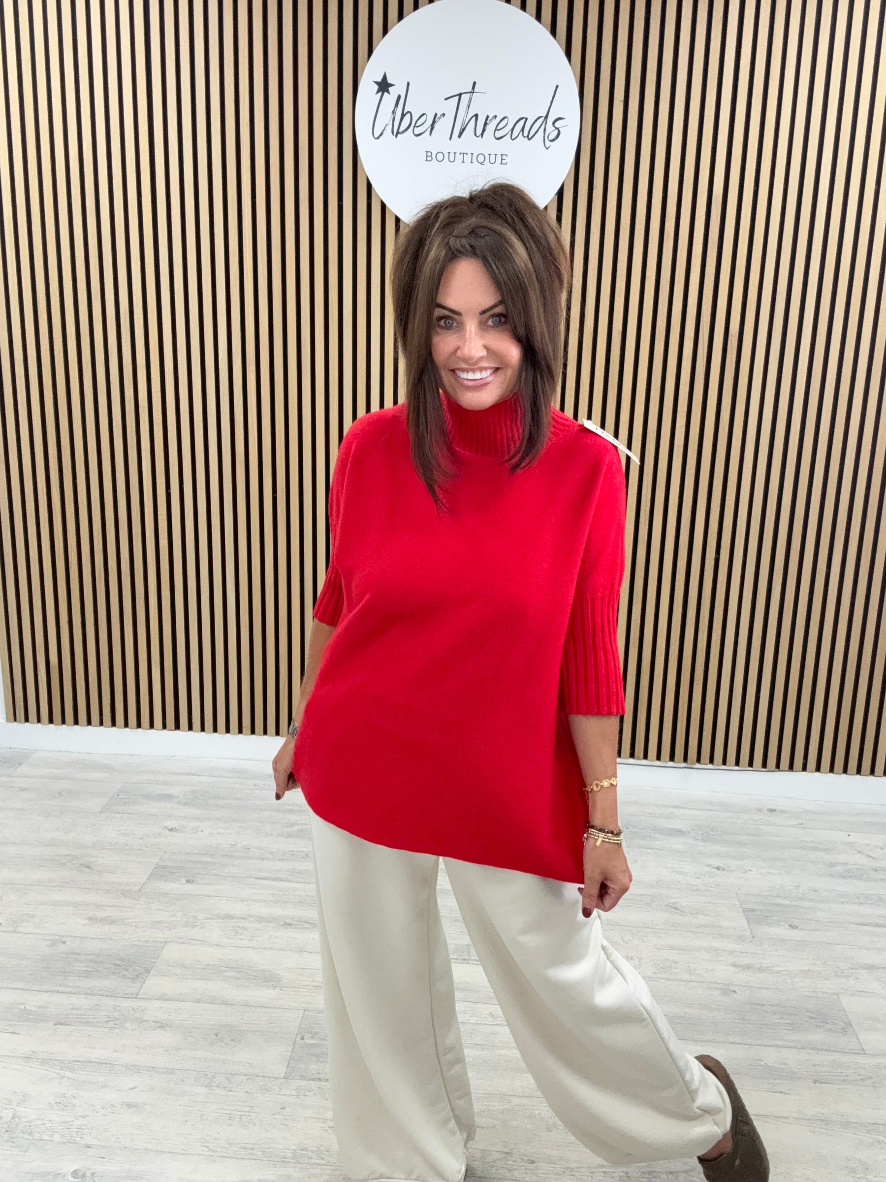 Crop Sleeve Knit - Red