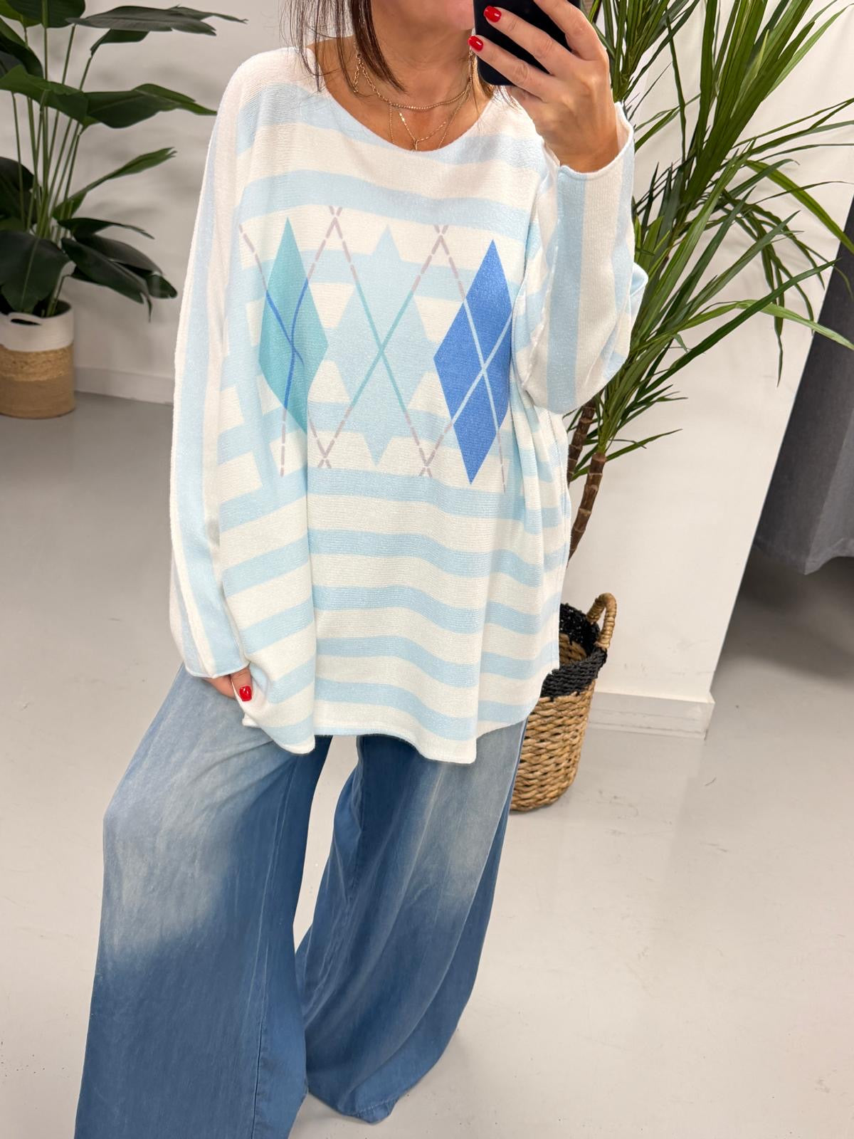 The Argyle/Stripe Soft Knit - Baby Blue (Special Buy - No Blue Light)