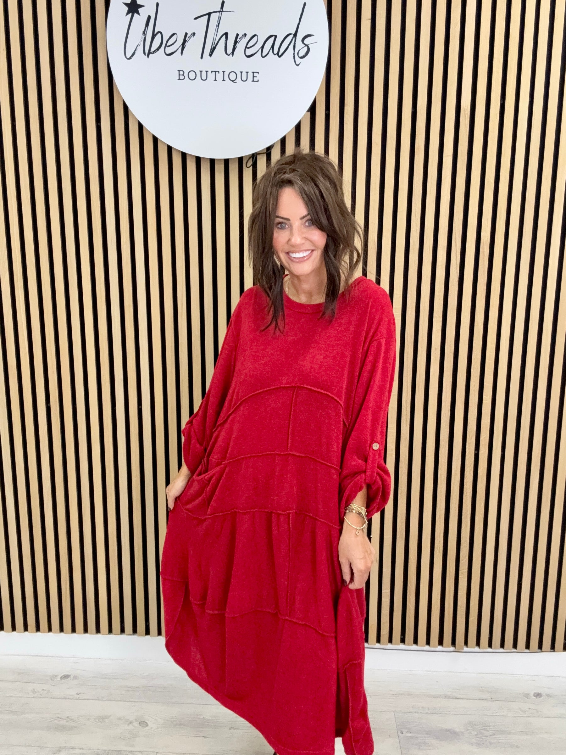 The Slouch Pocket Dress - Red