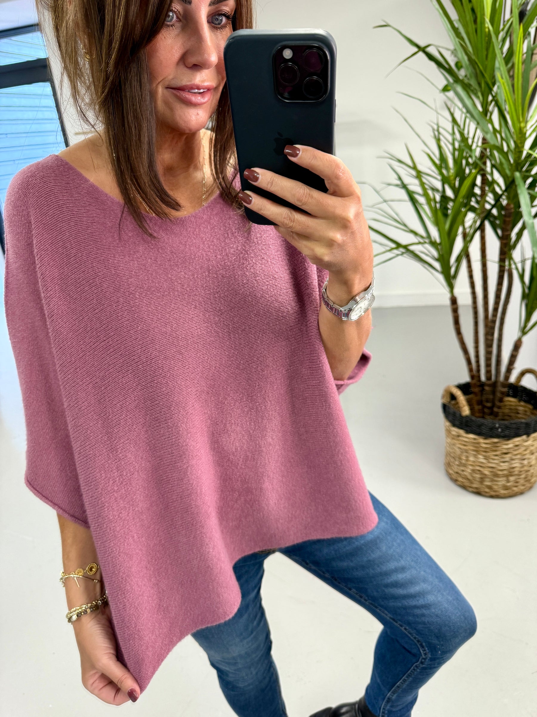 Gracie Crop Sleeve Knit - Mauve