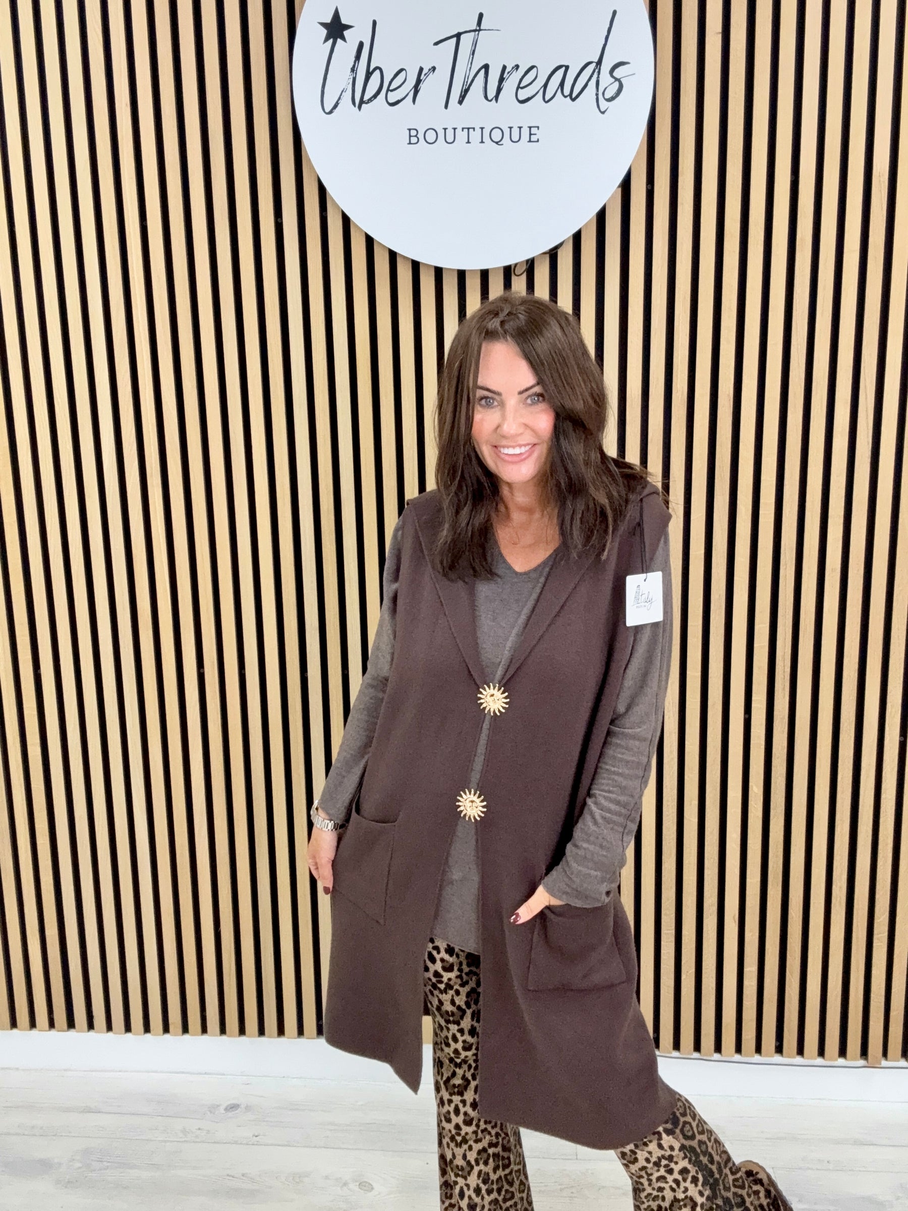 Knitted Hooded Waistcoat - Chocolate