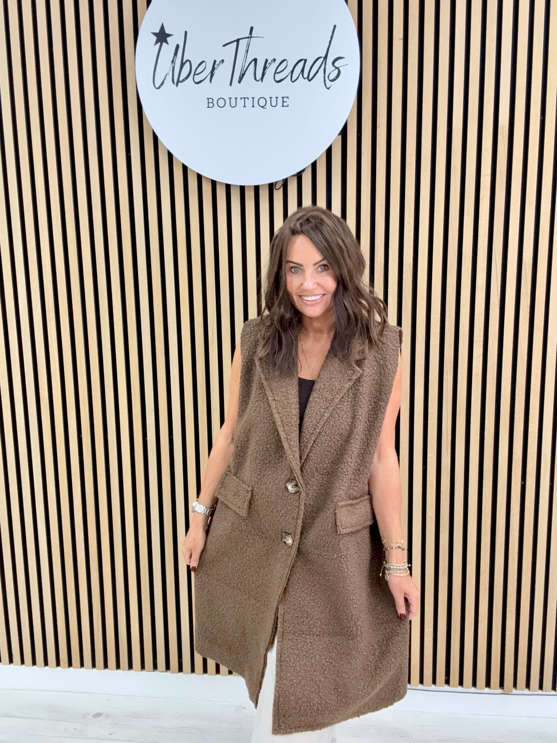 Longline Boucle Button Waistcoat - Chocolate