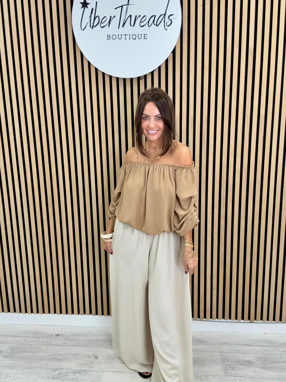 Palma Puff Sleeve Bardot - Camel