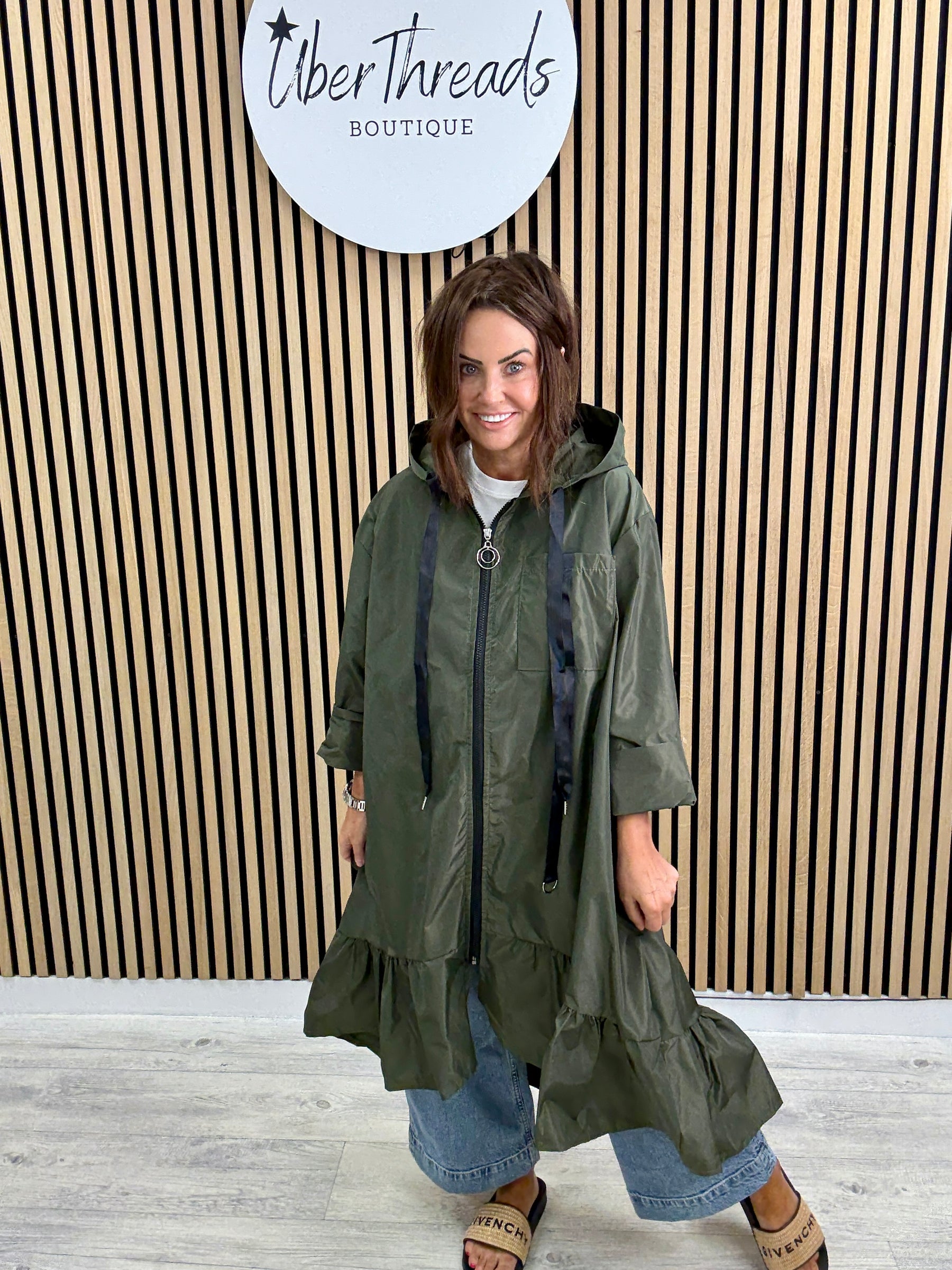 The High Low Frill Rainmac - Khaki