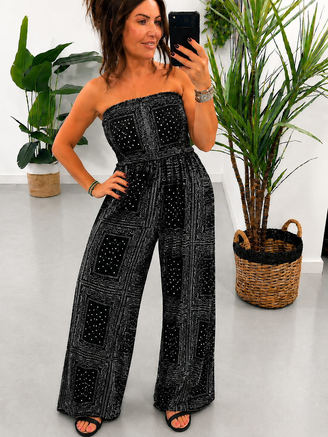 The Valencia Bandana/Bandeau Jumpsuit - Black