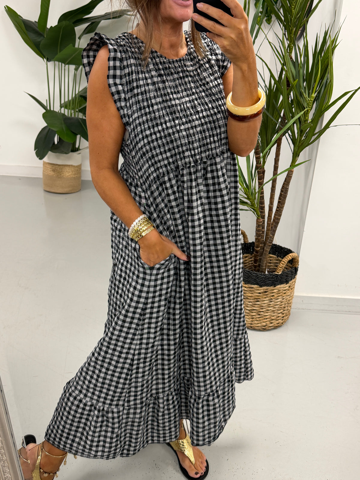 Gingham Midaxi Dress Dress - Black