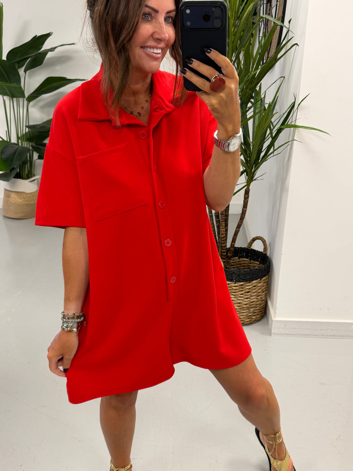 The Button Up Playsuit - Red