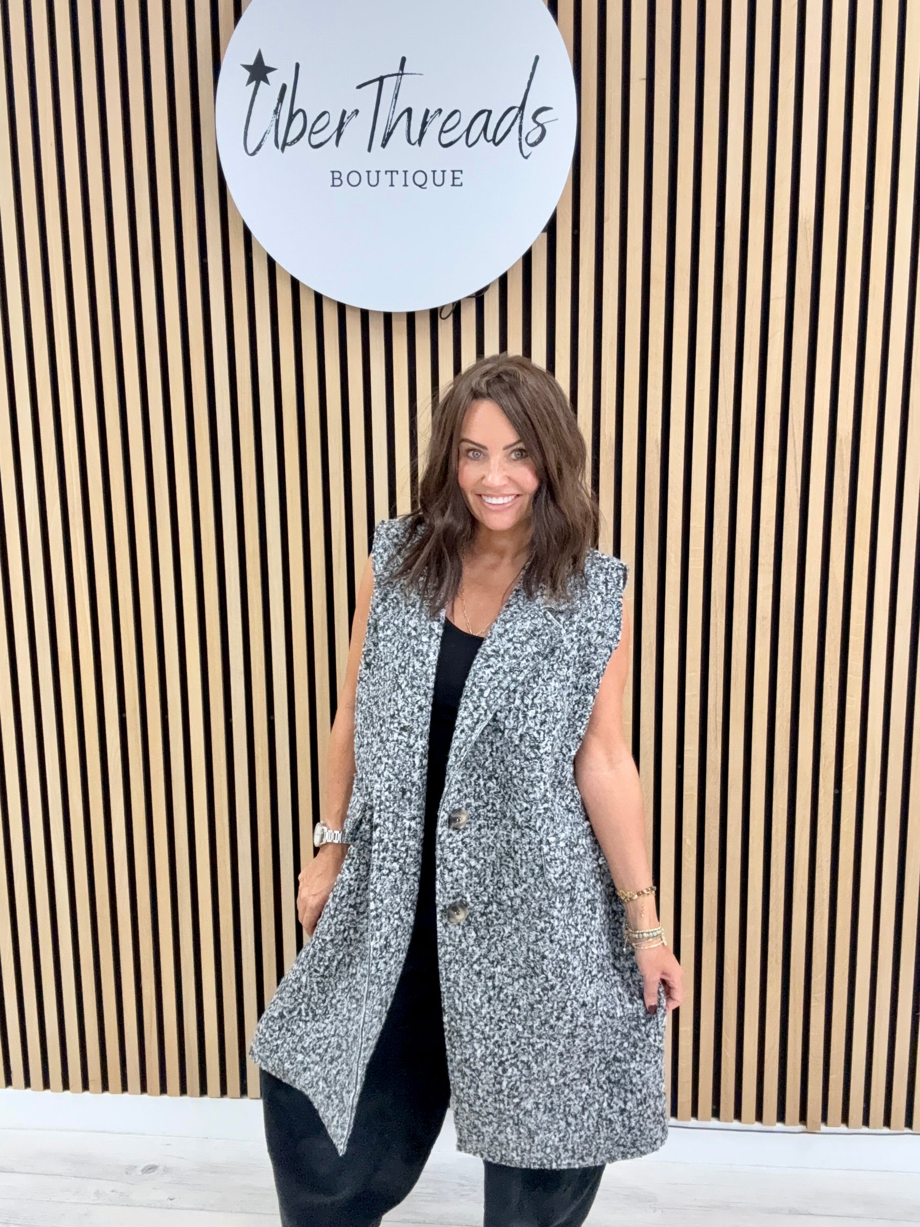 Longline Boucle Button Waistcoat - Black/Grey