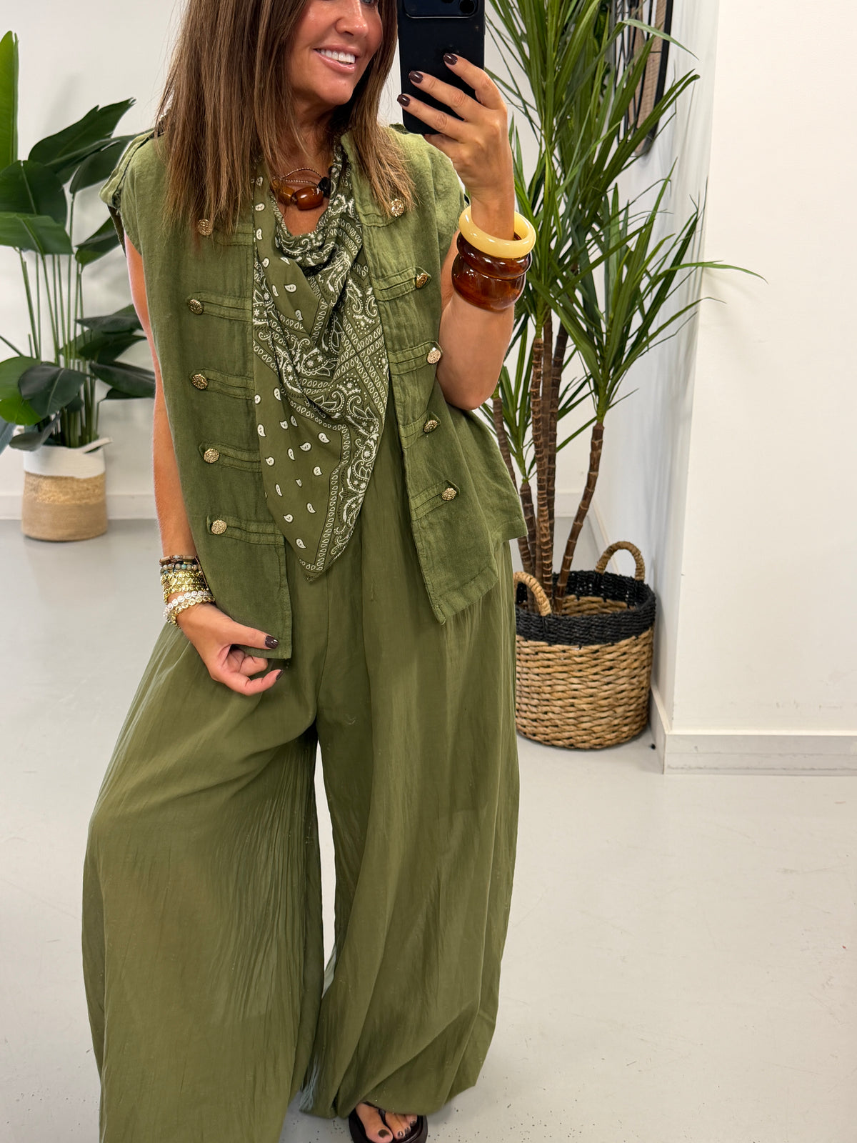 Linen Military Waistcoat - Khaki