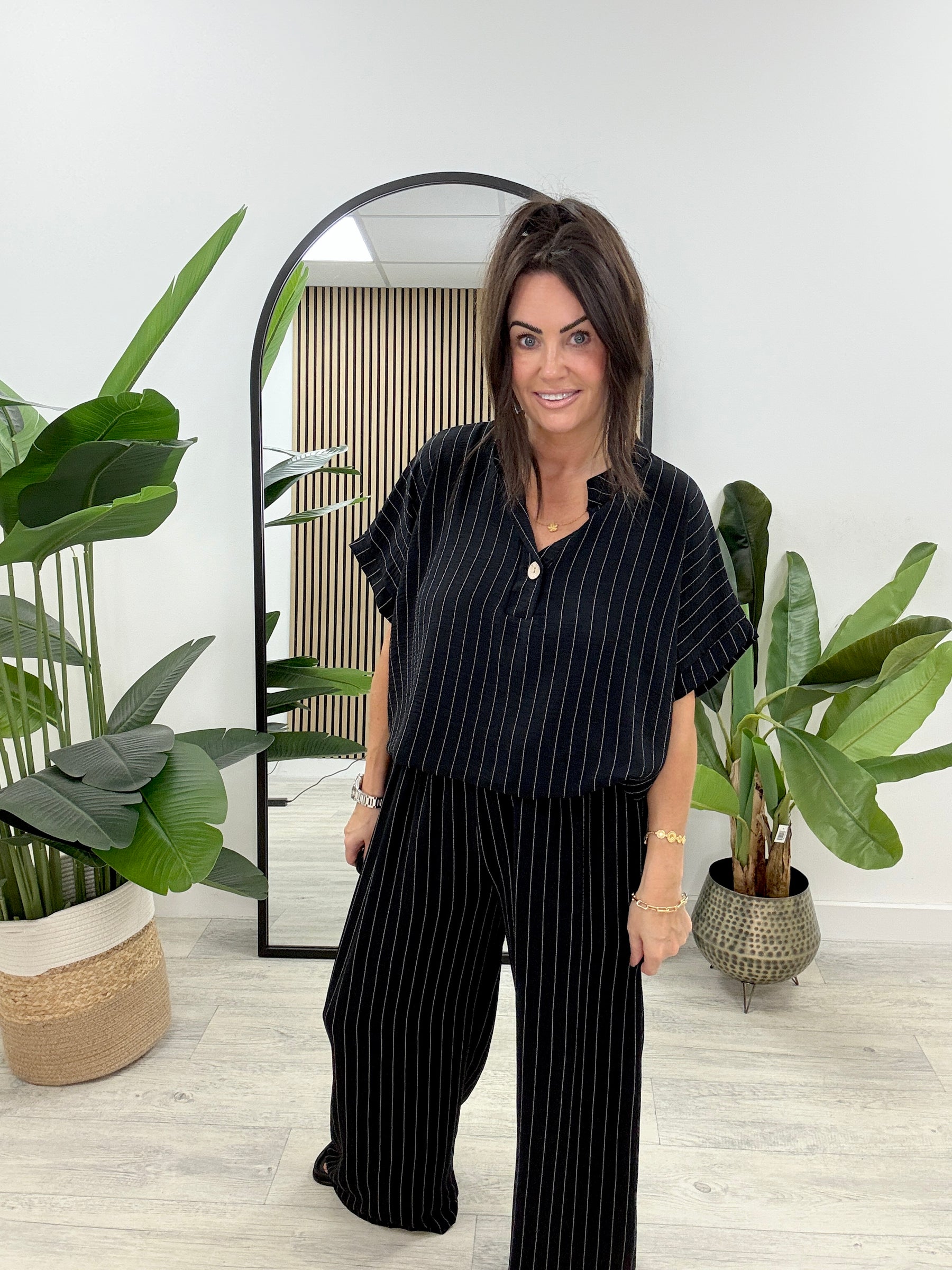 Brinley Button Pinstripe Co-Ord - Black