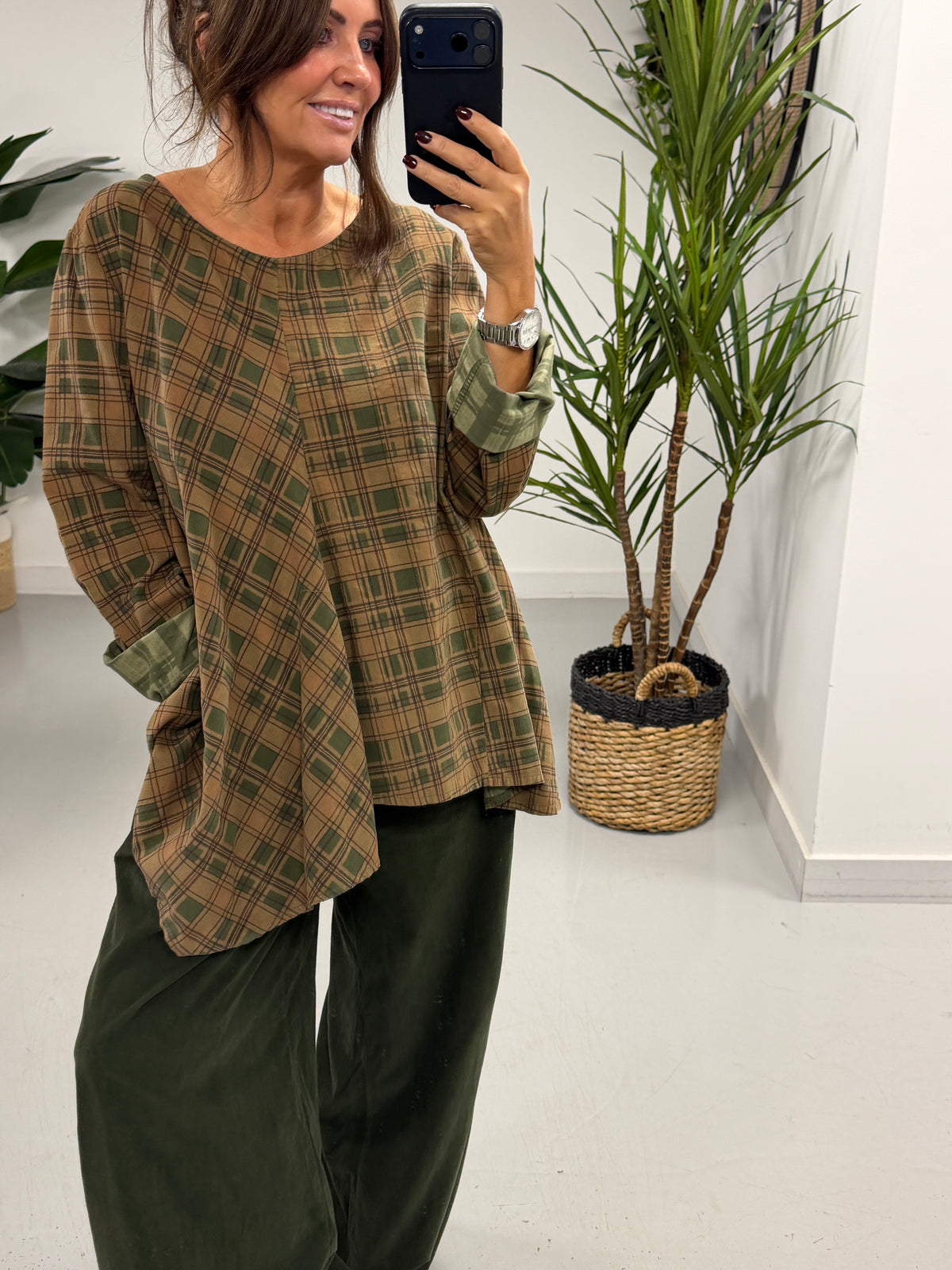 The Herritage Check Needlecord Tunic - Camel/Khaki (Size 12-16)