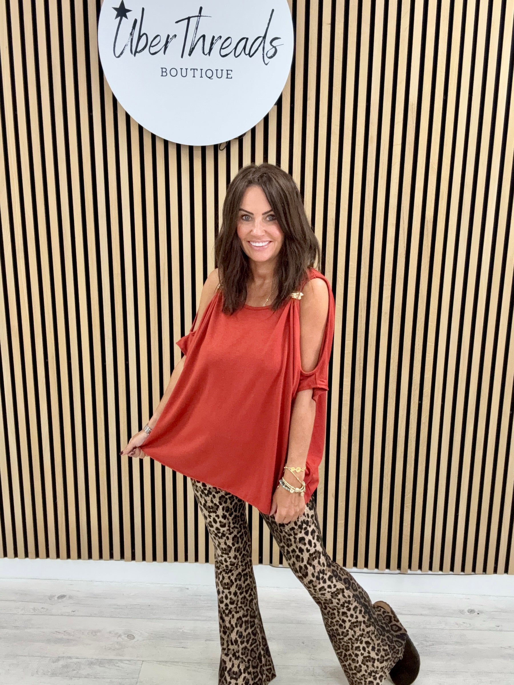 The Calle Cold Shoulder Soft Knit - Rust