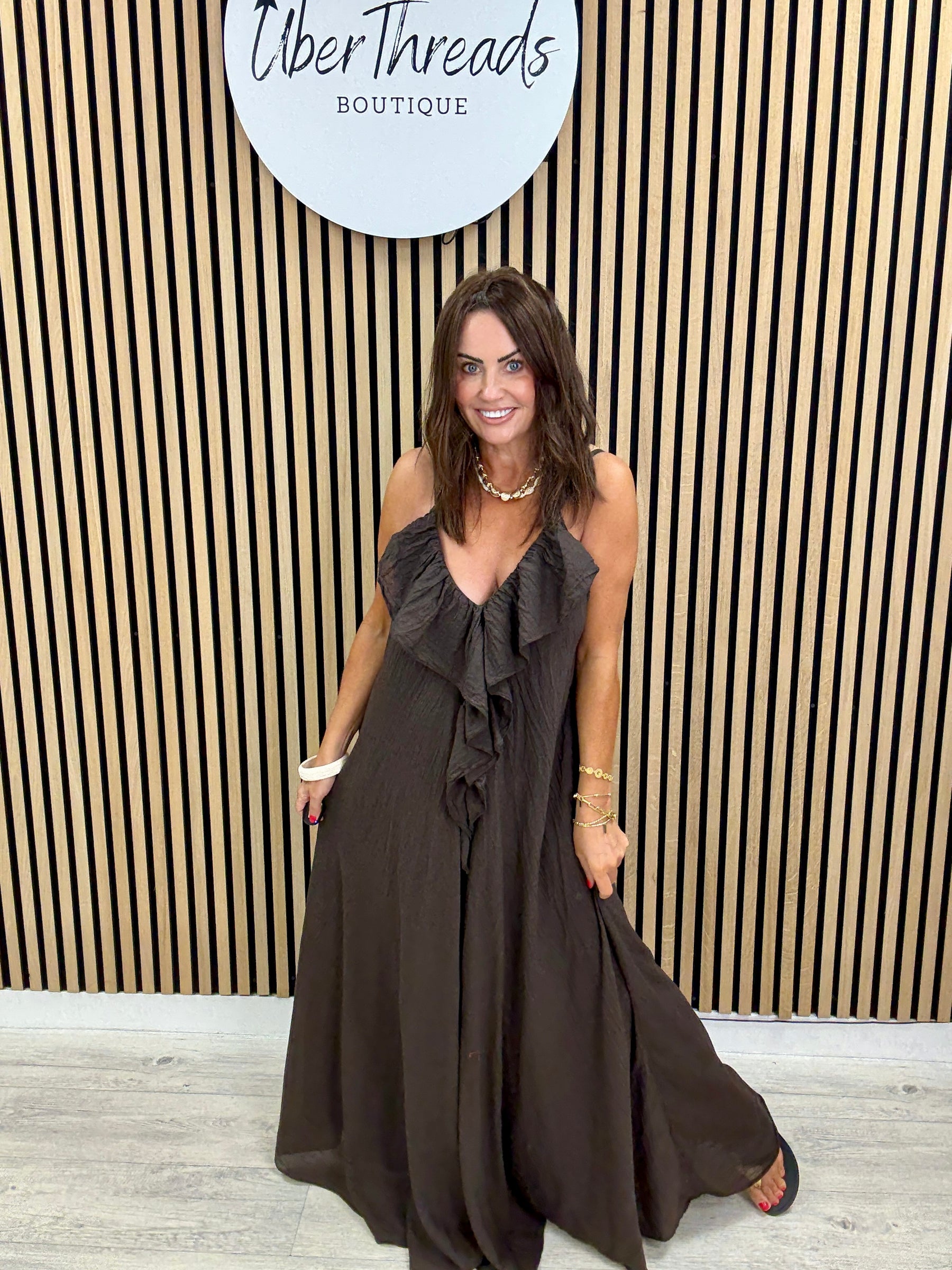 Serenity Ruffle Dress - Chocolate