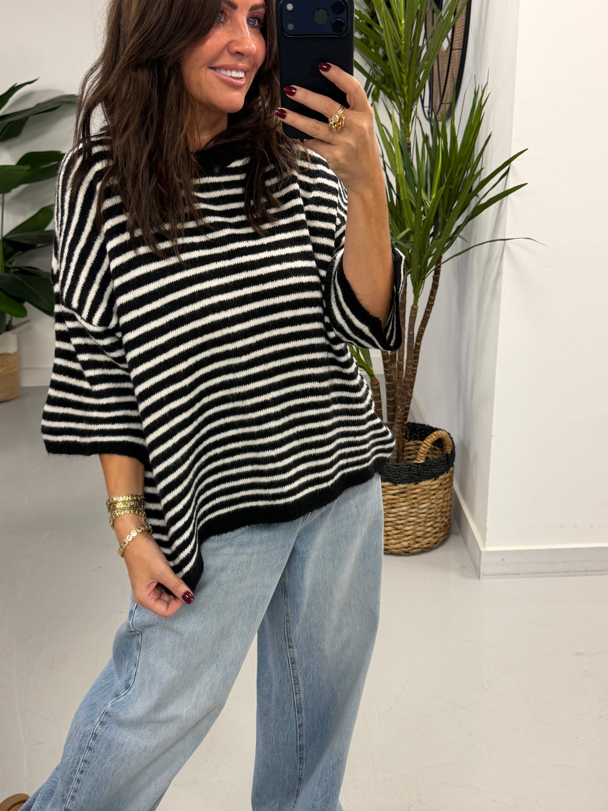 Bentley Crop Sleeve Knit - Black/White (Size 8-14/16)