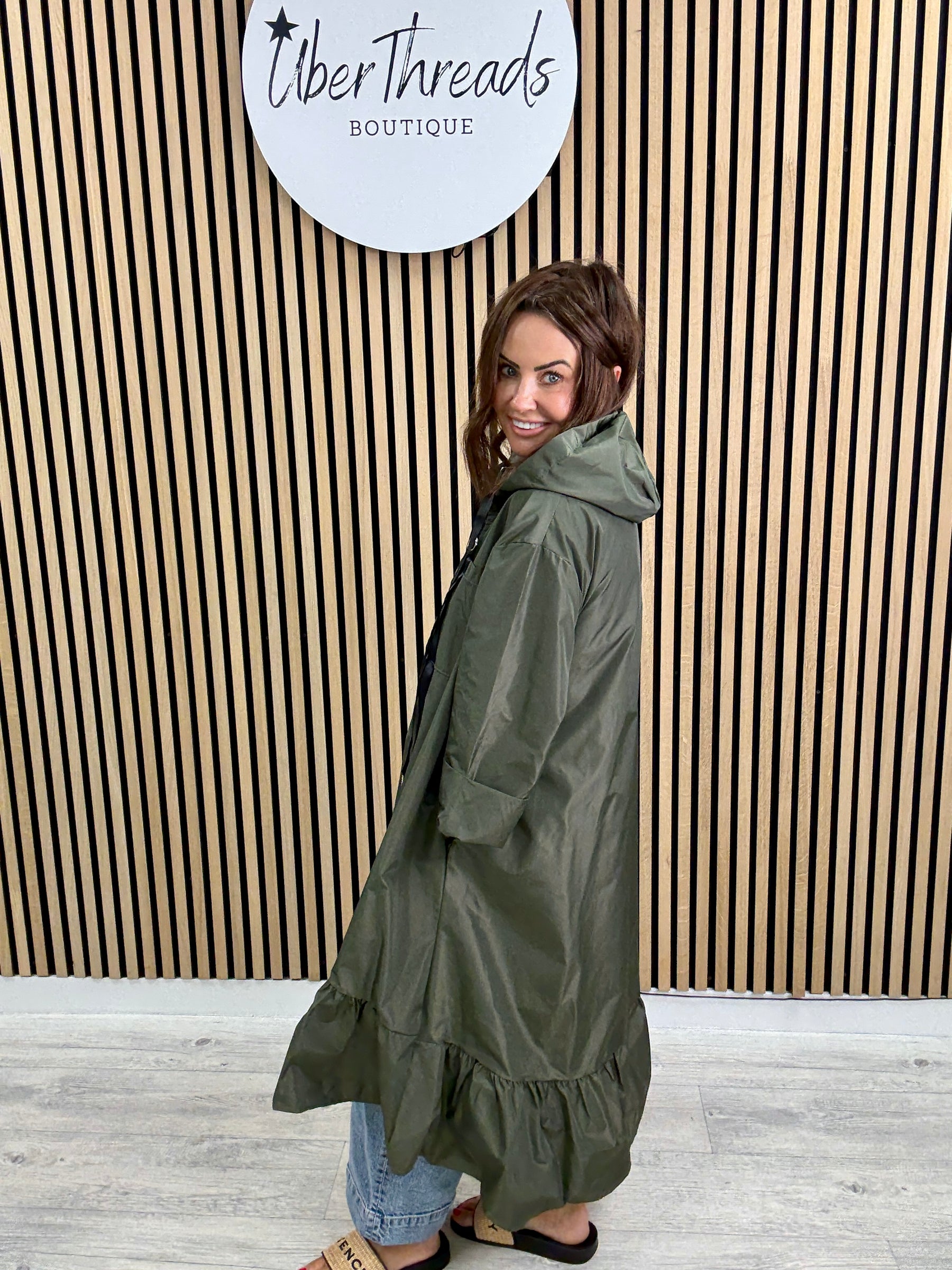 The High Low Frill Rainmac - Khaki