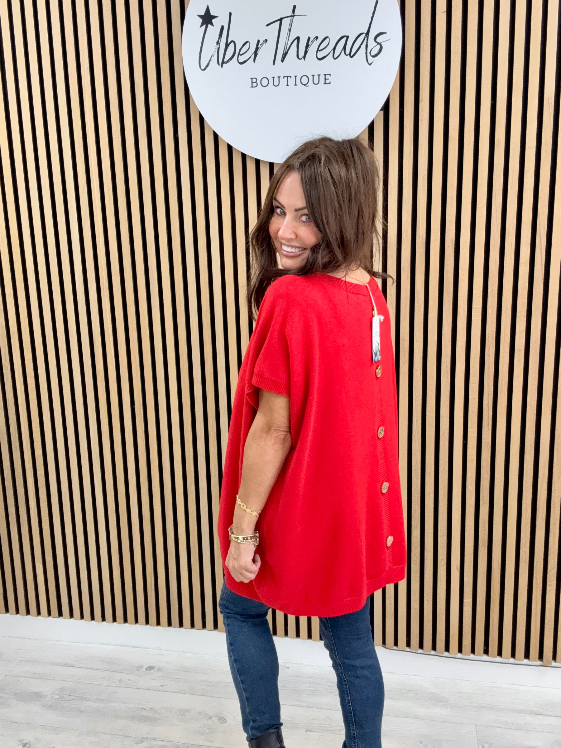 The Knitted Button Back Tank - Red