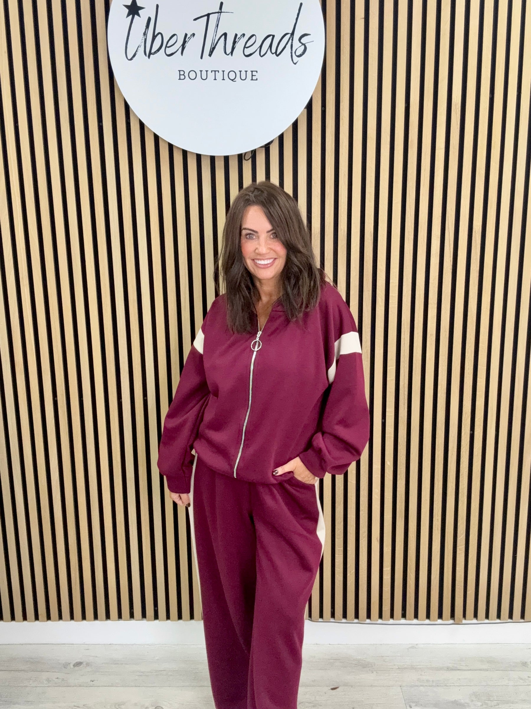 The Stripe Scuba Zip Hooded Tracksuit - Mulberry