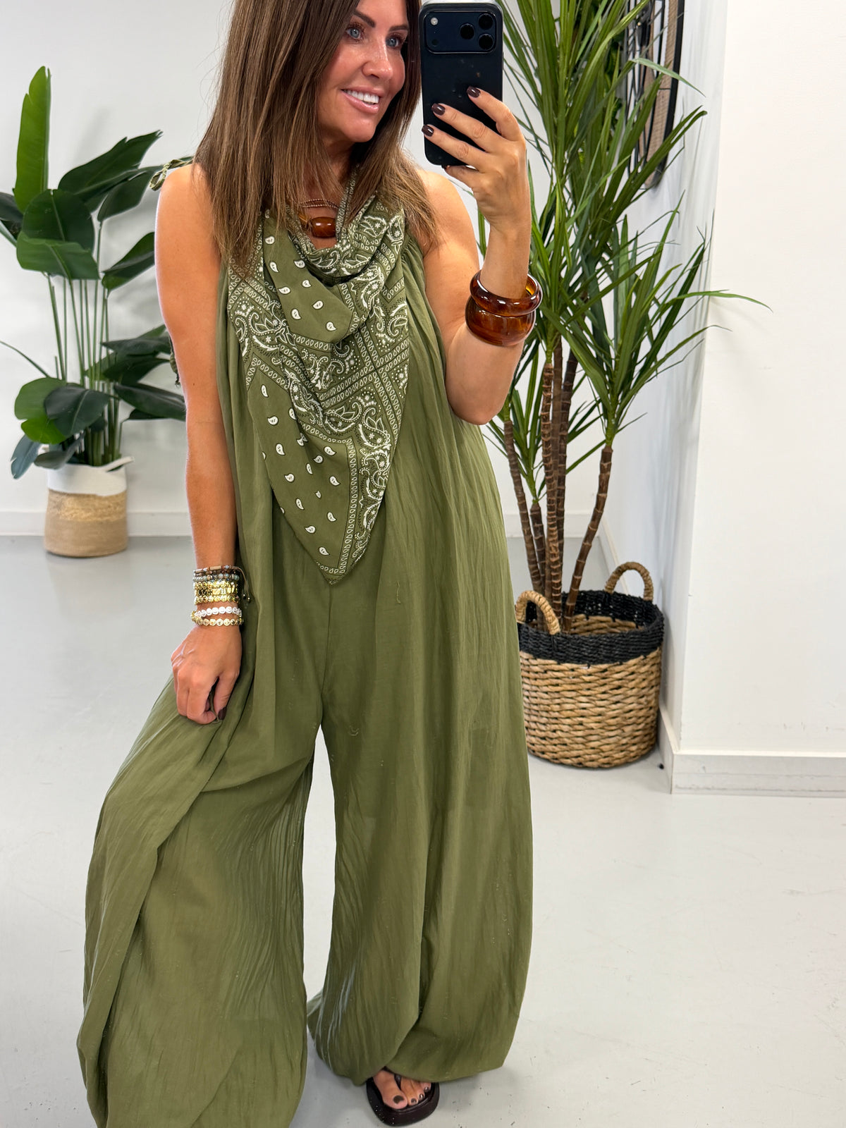 Bandana Scarf Jumpsuit - Khaki