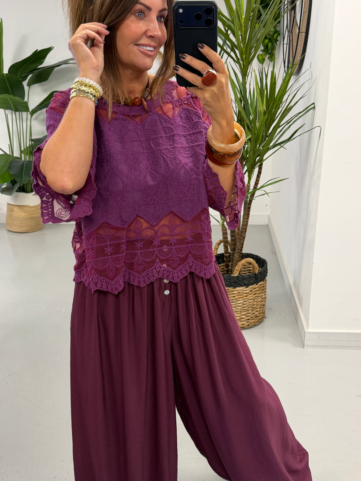 Seville Lace Top - Magenta