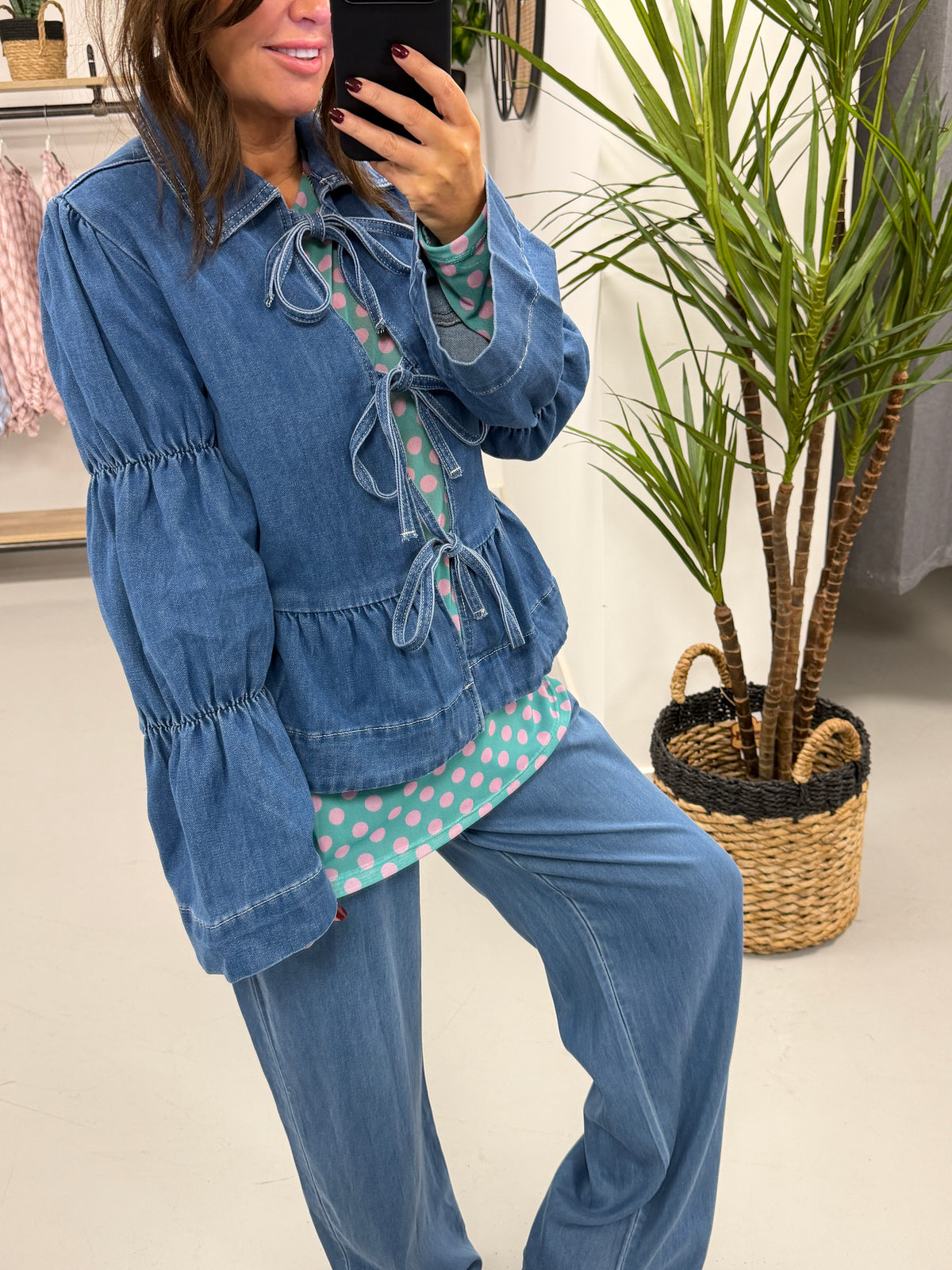 Tie Front Peplum Denim Jacket (sized)