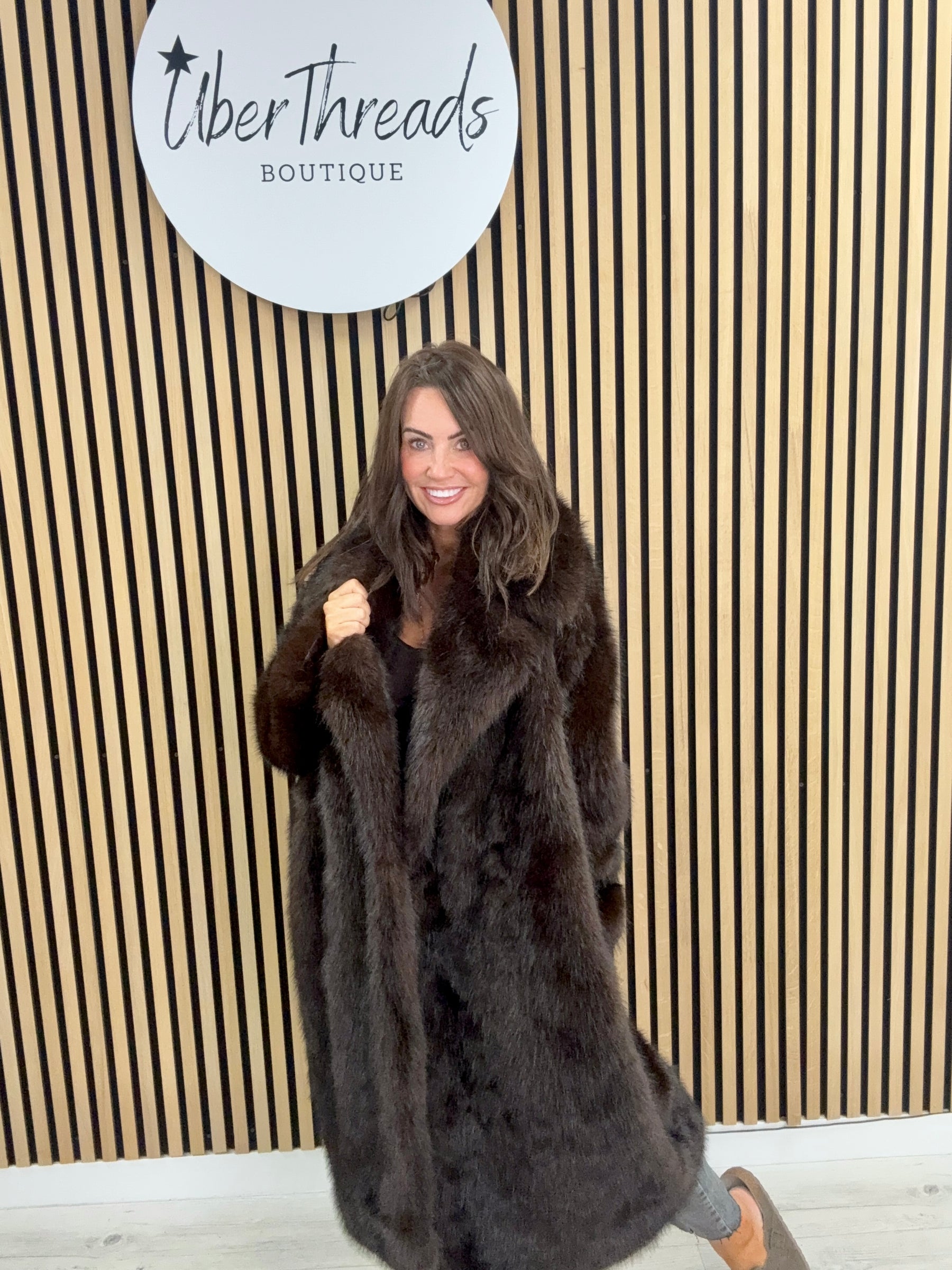 The Knightsbridge Longline Faux Fur Coat- Deep Chocolate