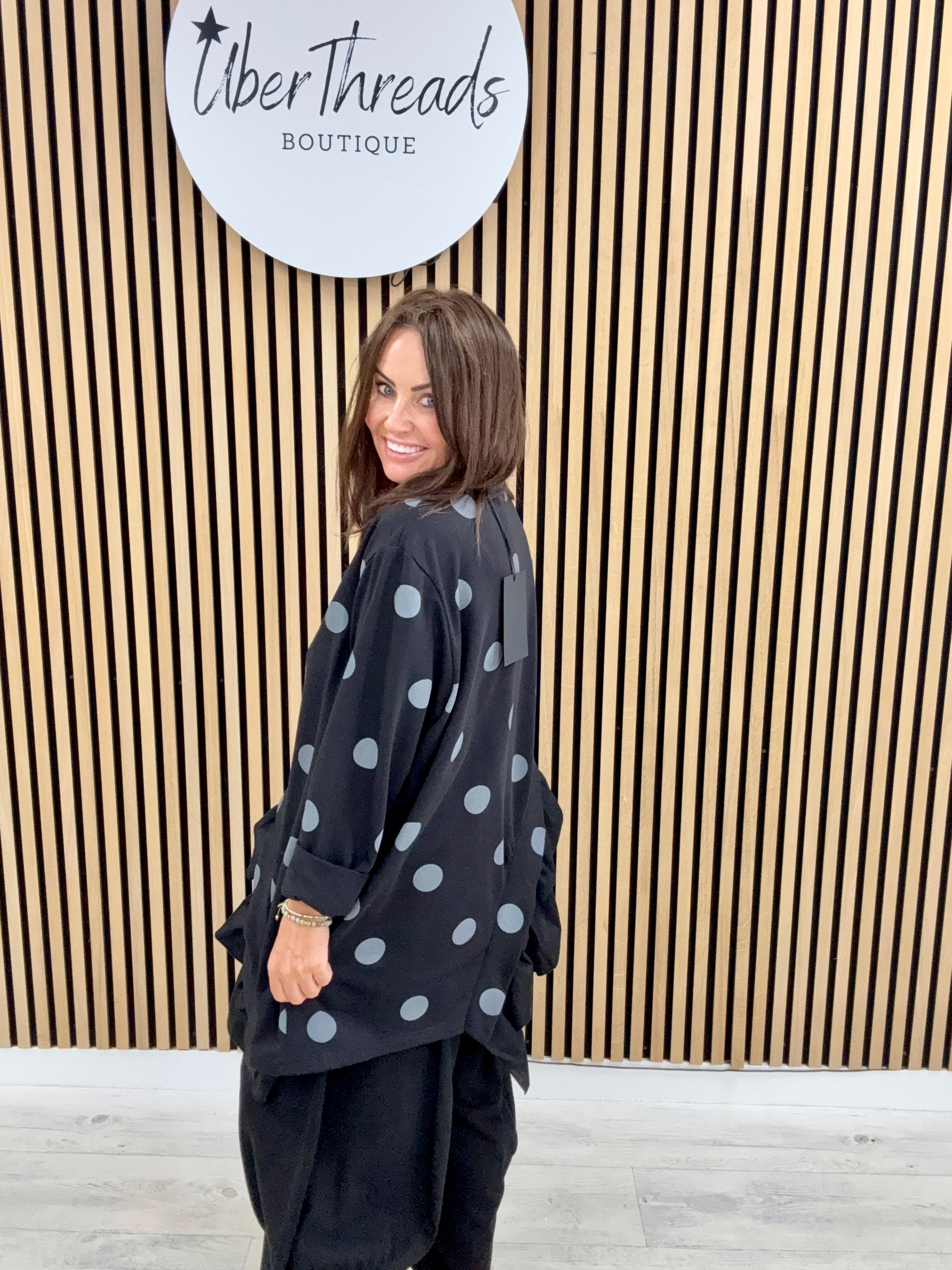 I.D Clothing Polka Dot Frill Tunic - Black