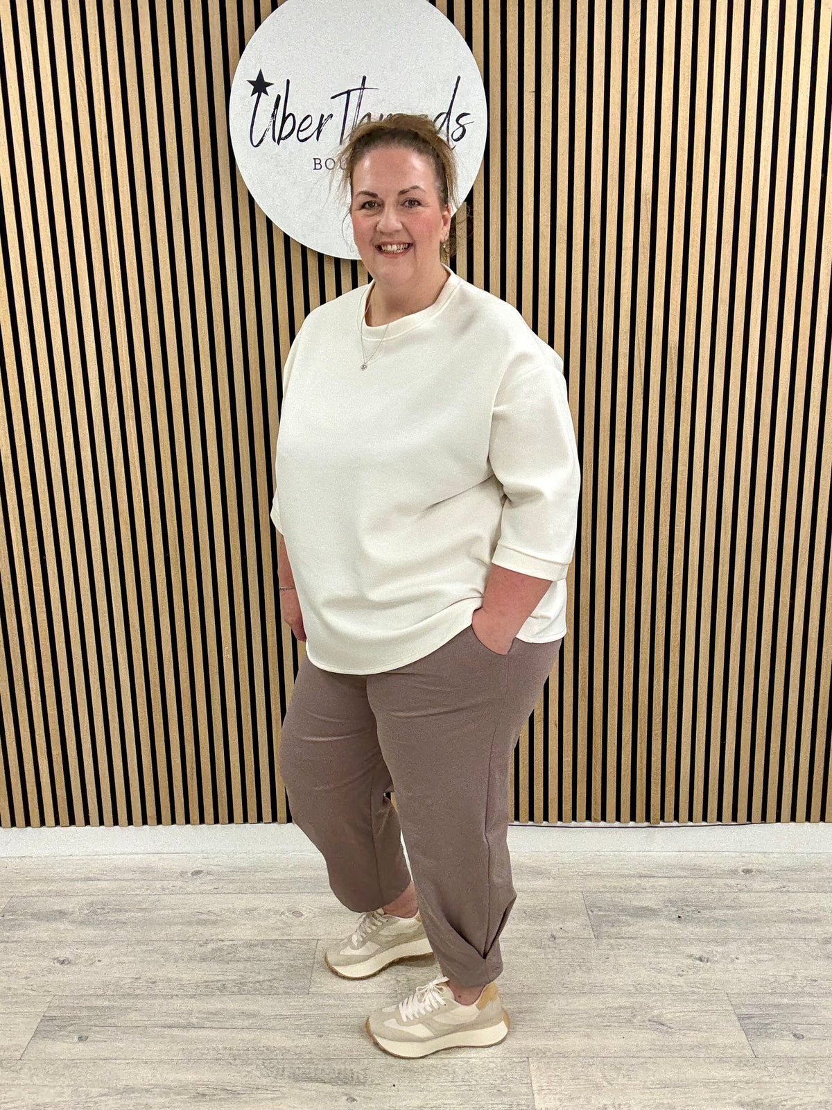 Hampton Side Pleat Scuba Joggers (PLUS) - Taupe