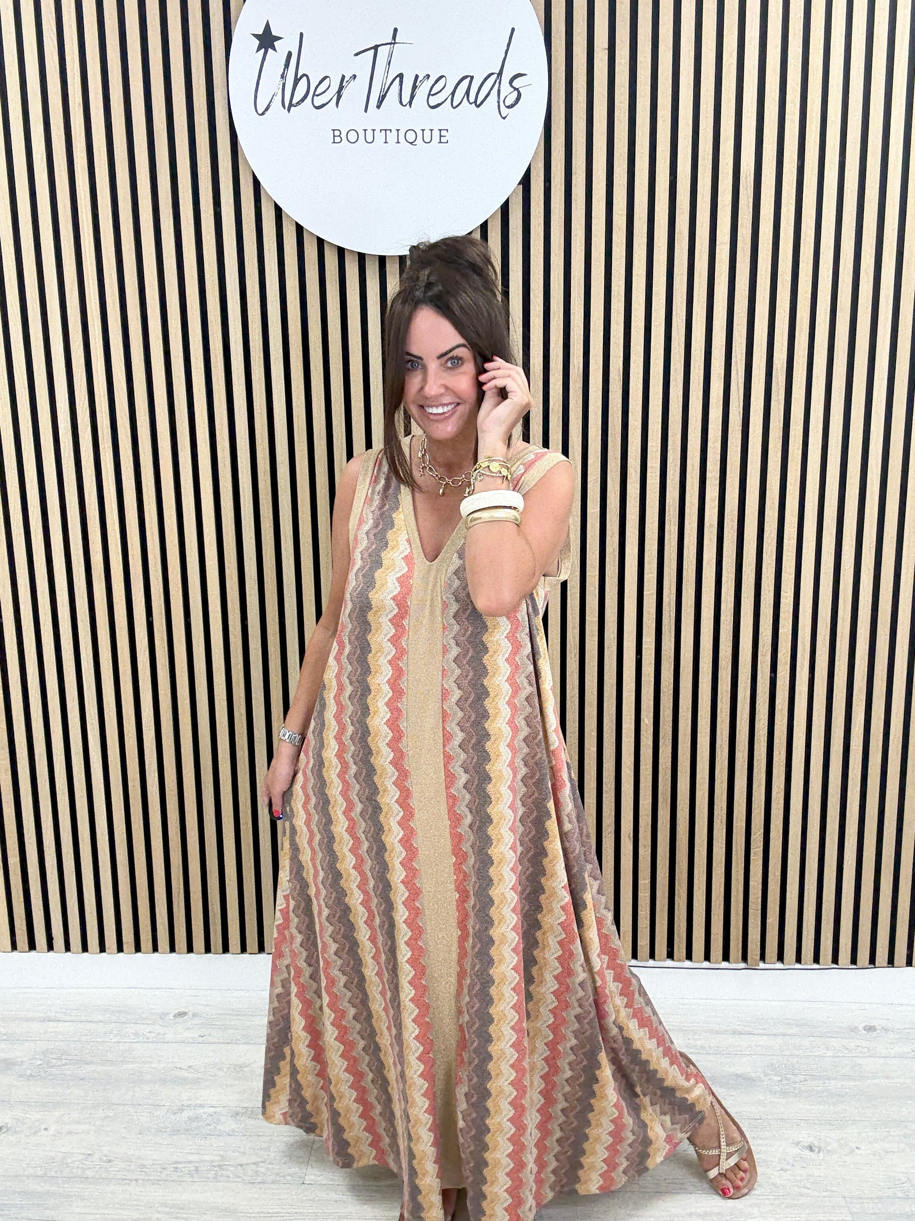 The Luxe Sleeveless Ziggy Maxi - Brown/Gold