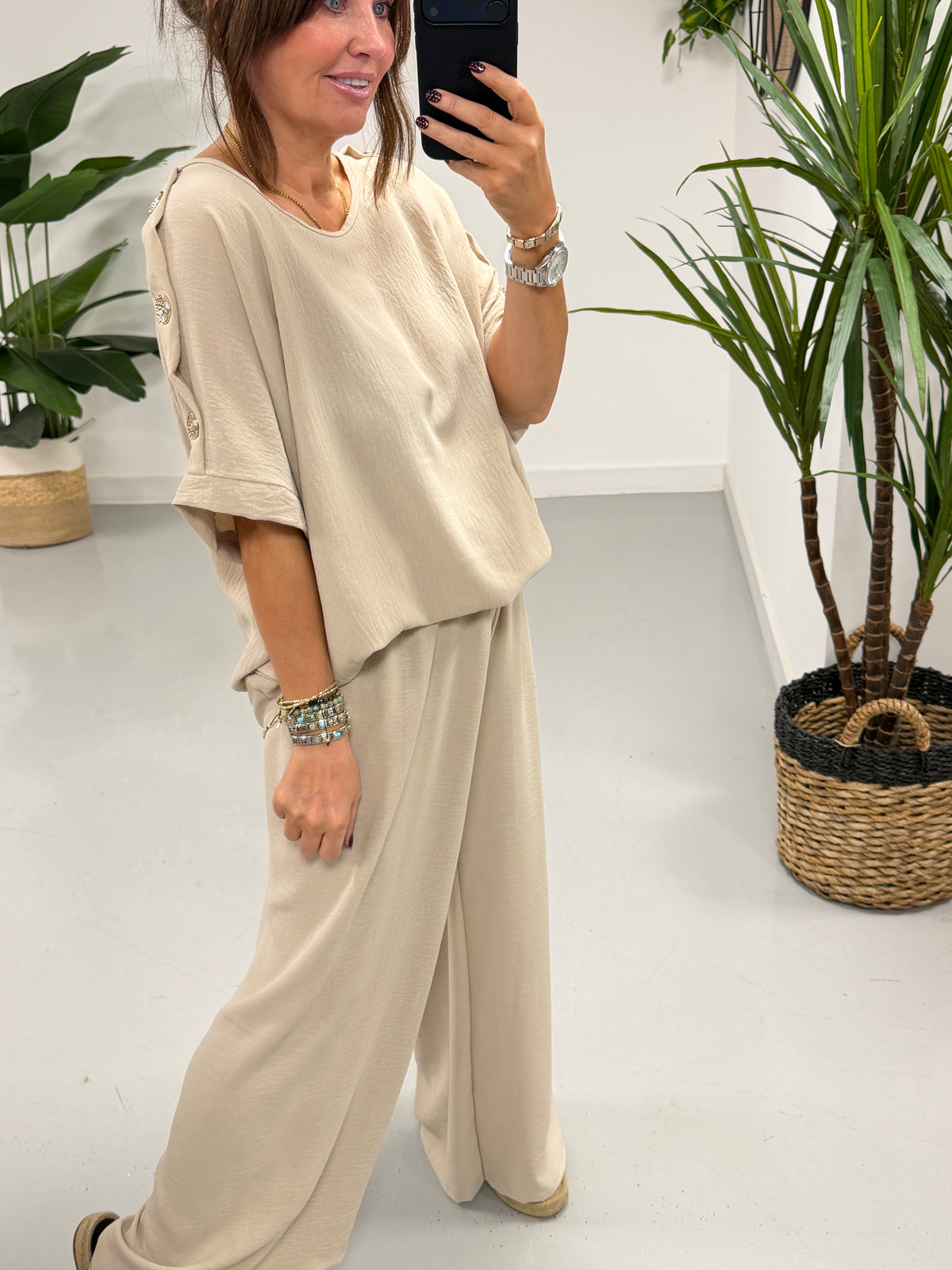 Gold Button Two Piece - Stone