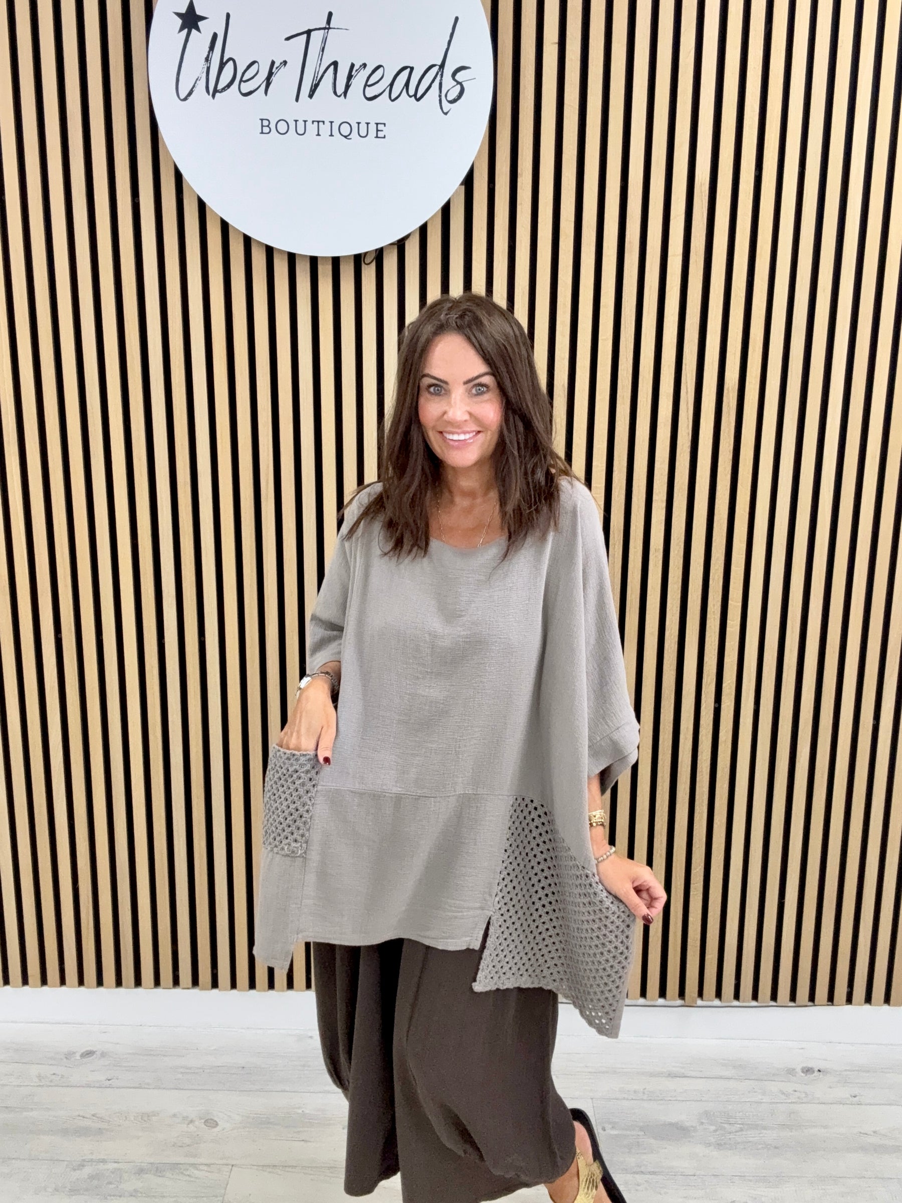 Sahara Crochet Pocket Tunic - Taupe