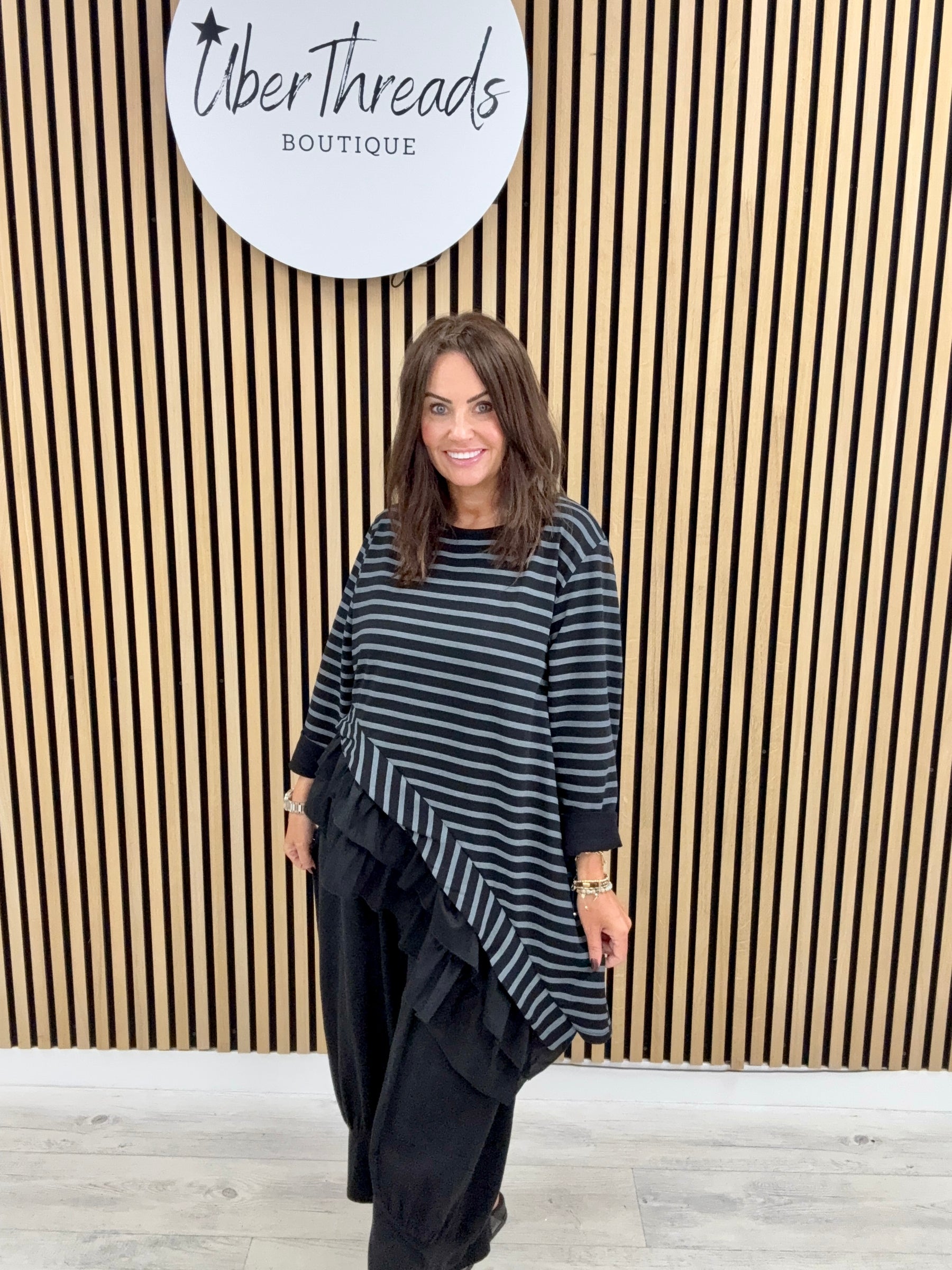 I.D Clothing Stripe Frill Tunic - Black