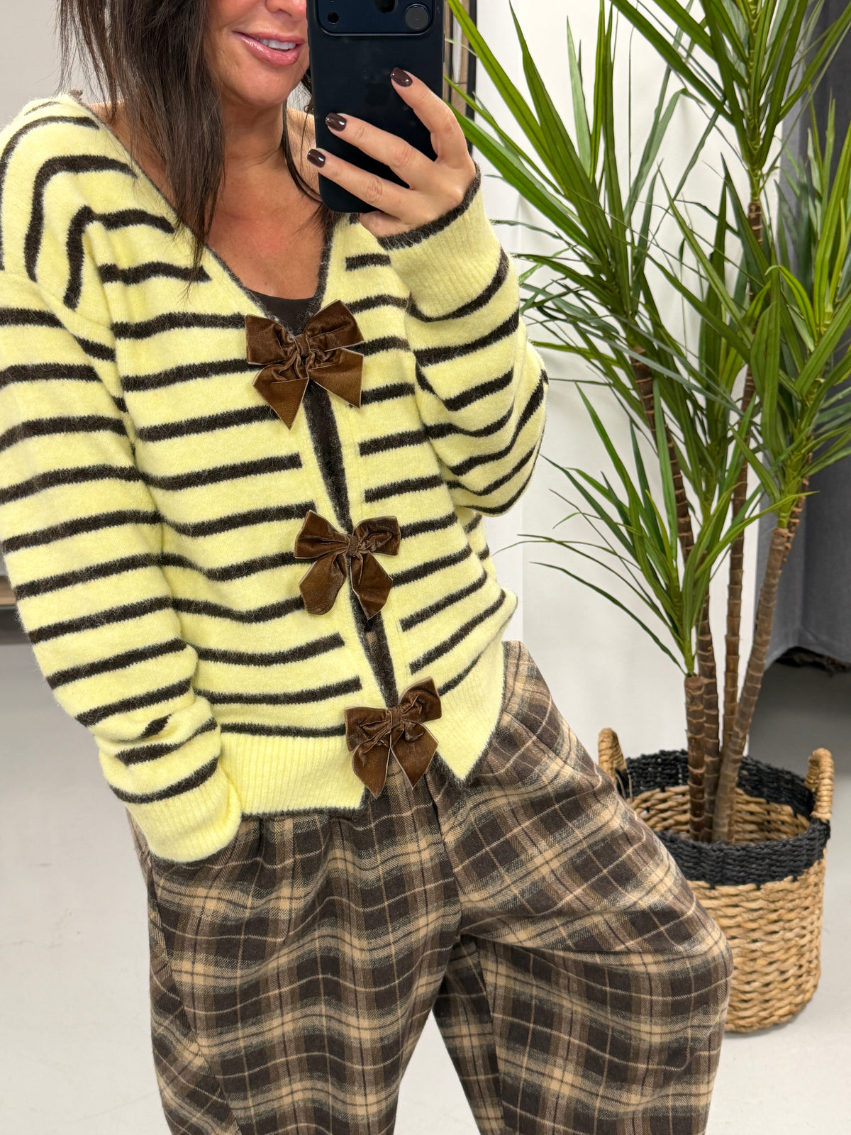 Premium Stripe Bow Knit - Chocolate/Lemon