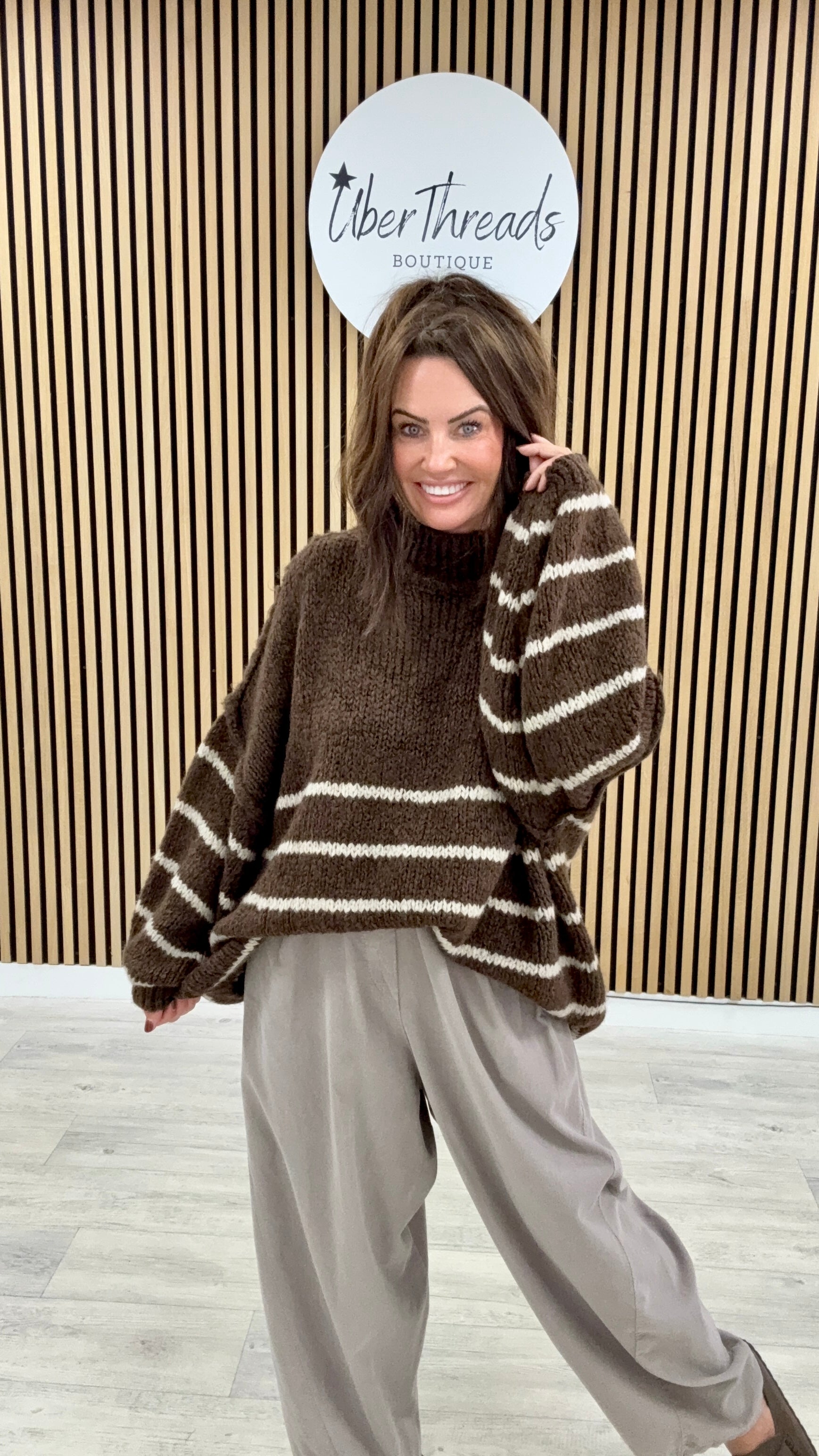 The Rustic Stripe Soft Knit - Chocolate/Cream