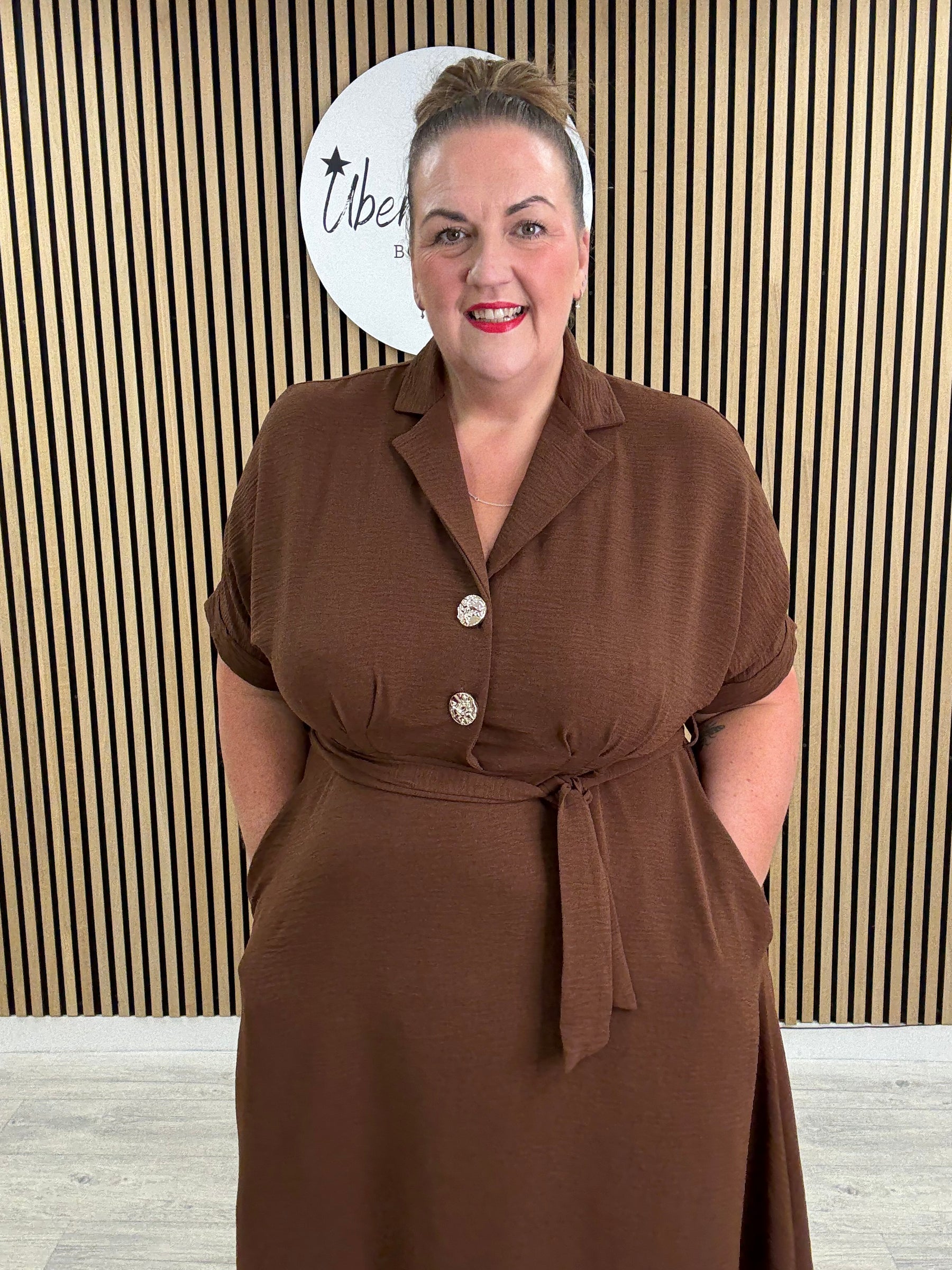 Chunky Button Belted Shirt Dress - Chocolate