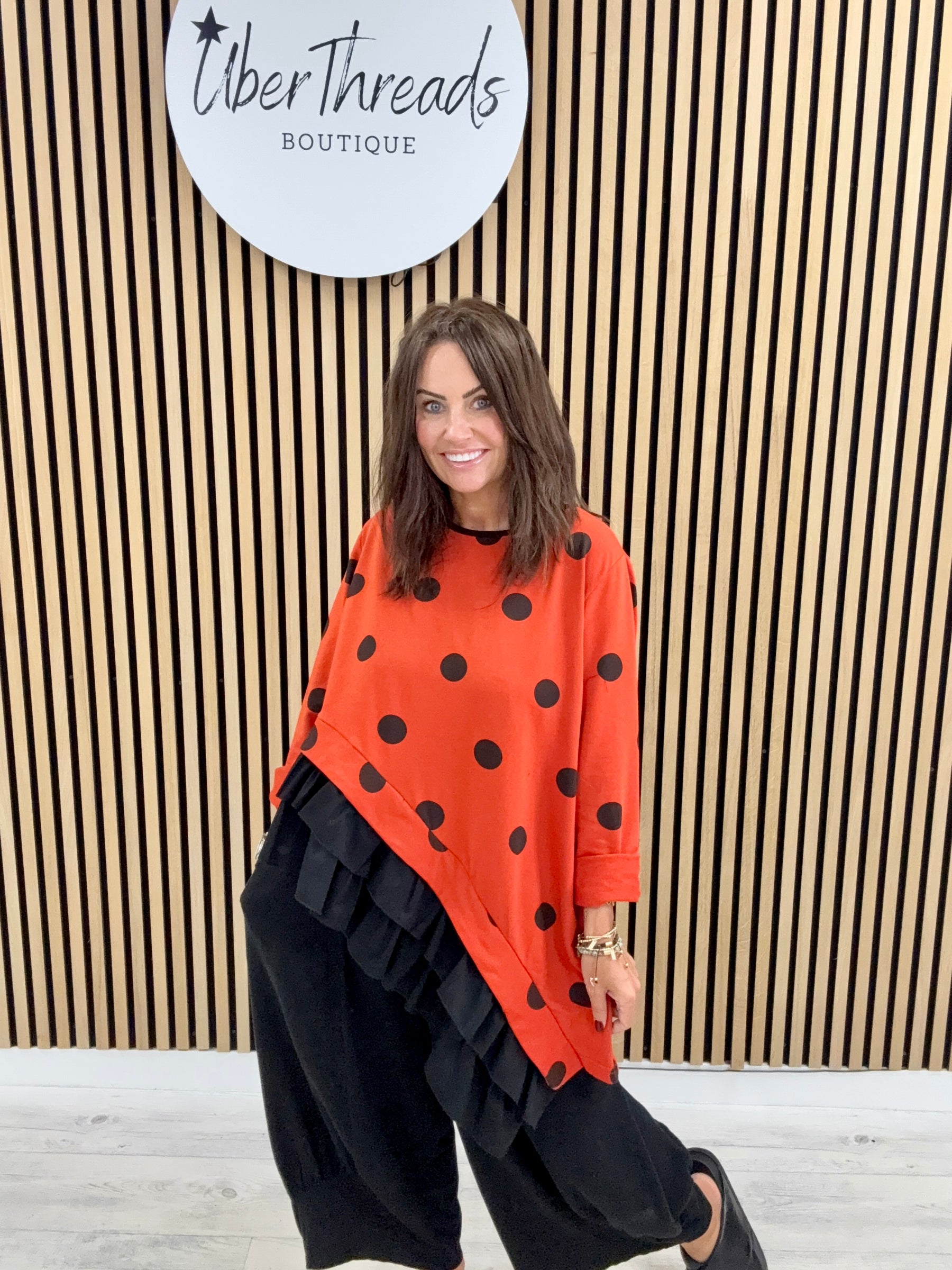 I.D Clothing Polka Dot Frill Tunic - Orange