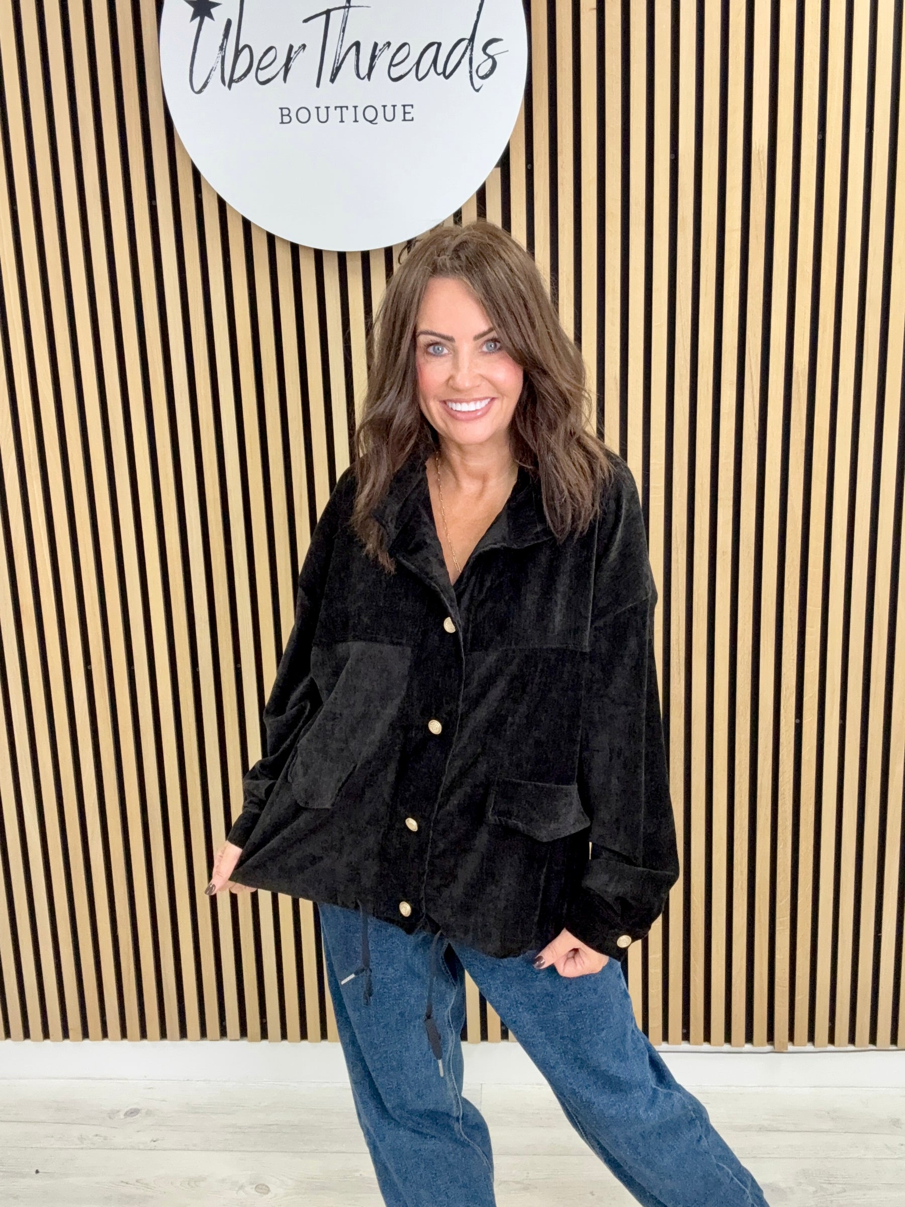 Ranch Funnel Neck Button Jacket - Black