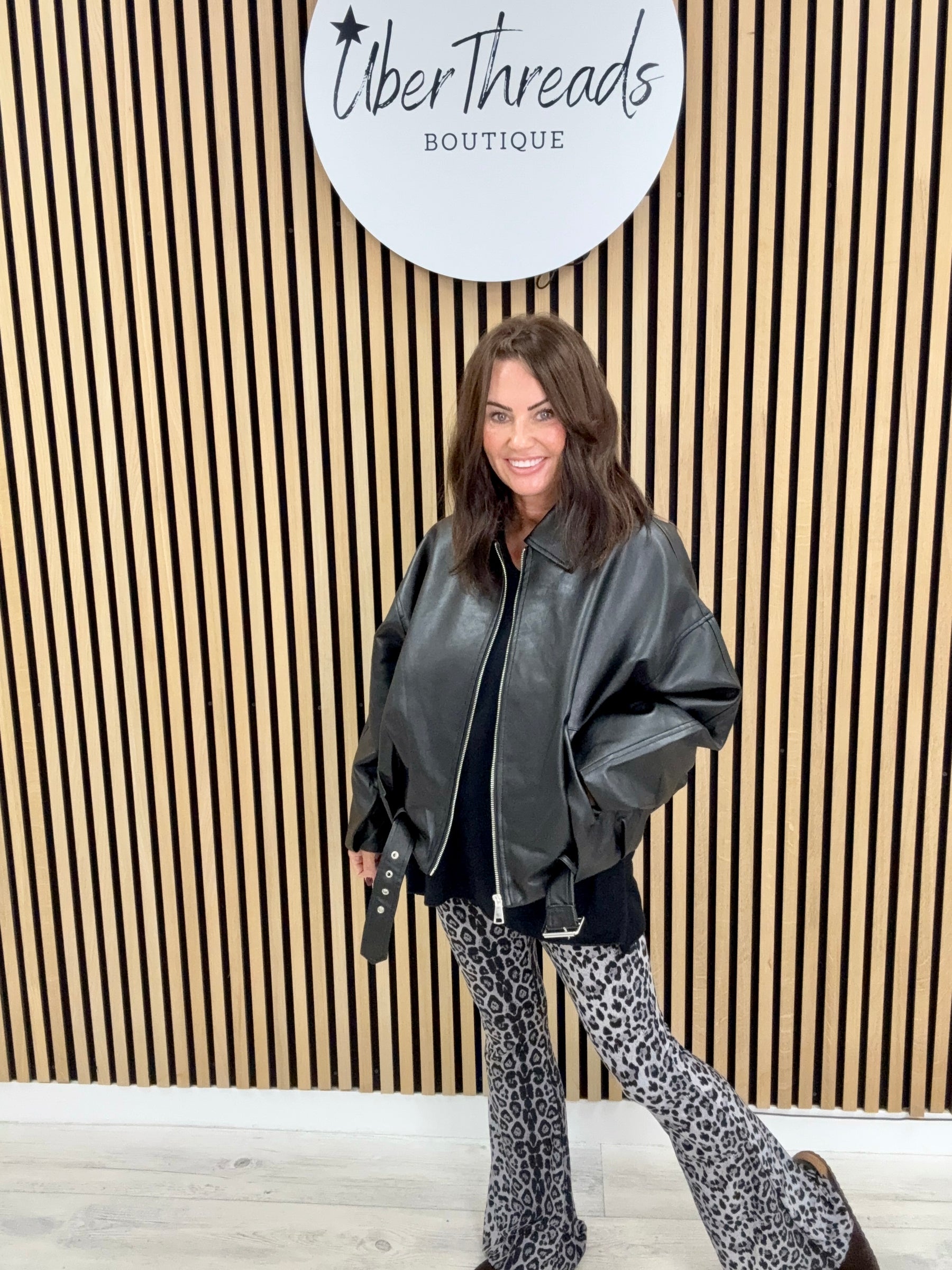 The Vegan Leather Belted Bomber - Black