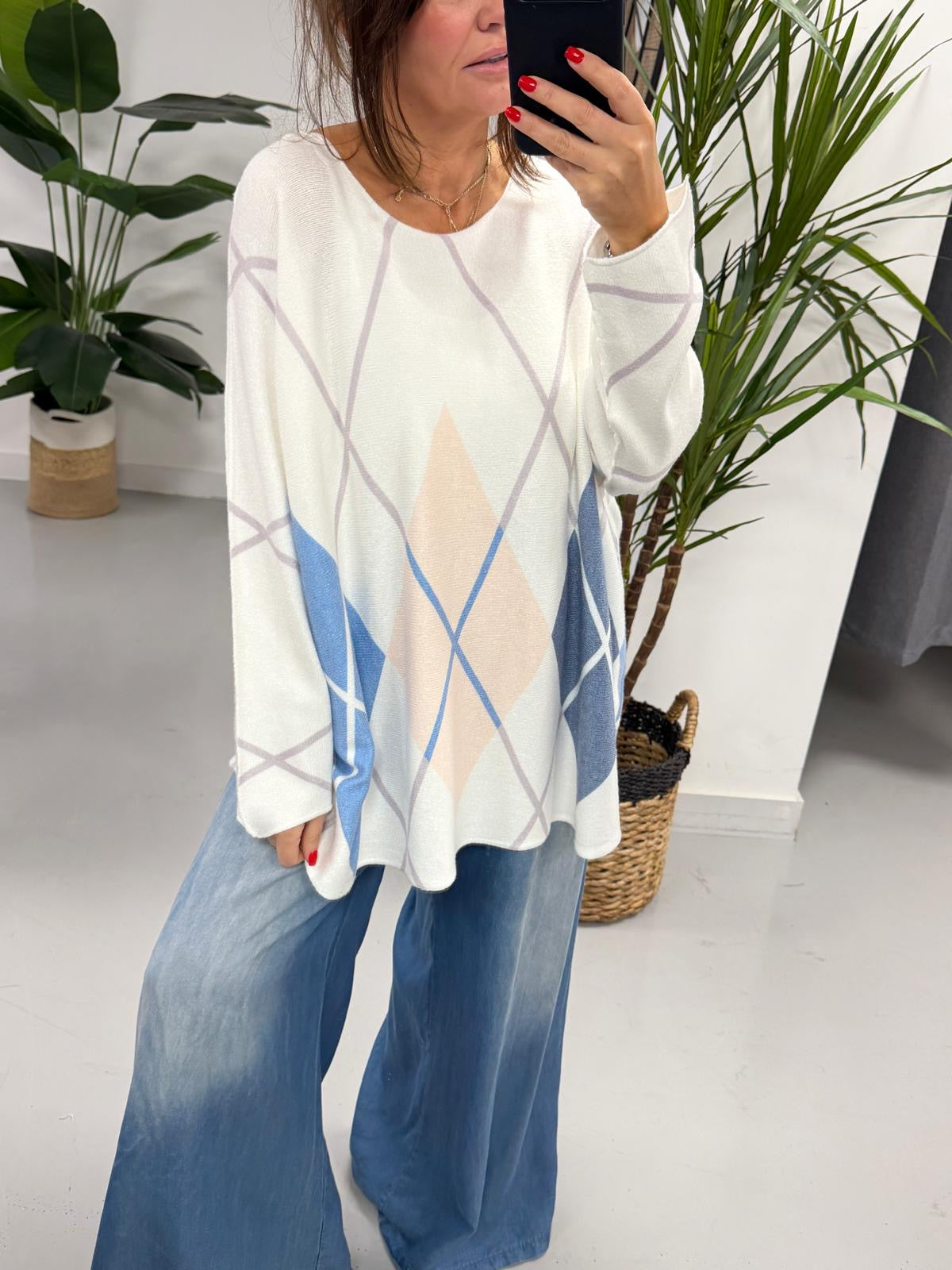 The Argyle Soft Knit - Denim/Baby Pink (Special Buy - No Blue Light Non Returnable)