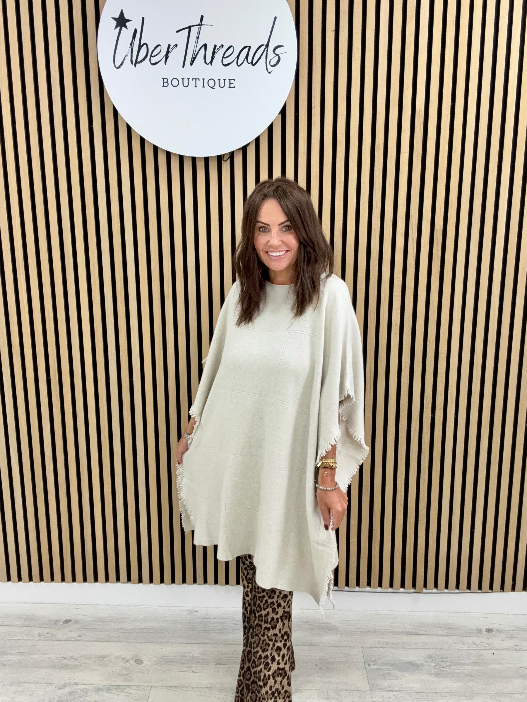 The Frayed Button Poncho - Cream